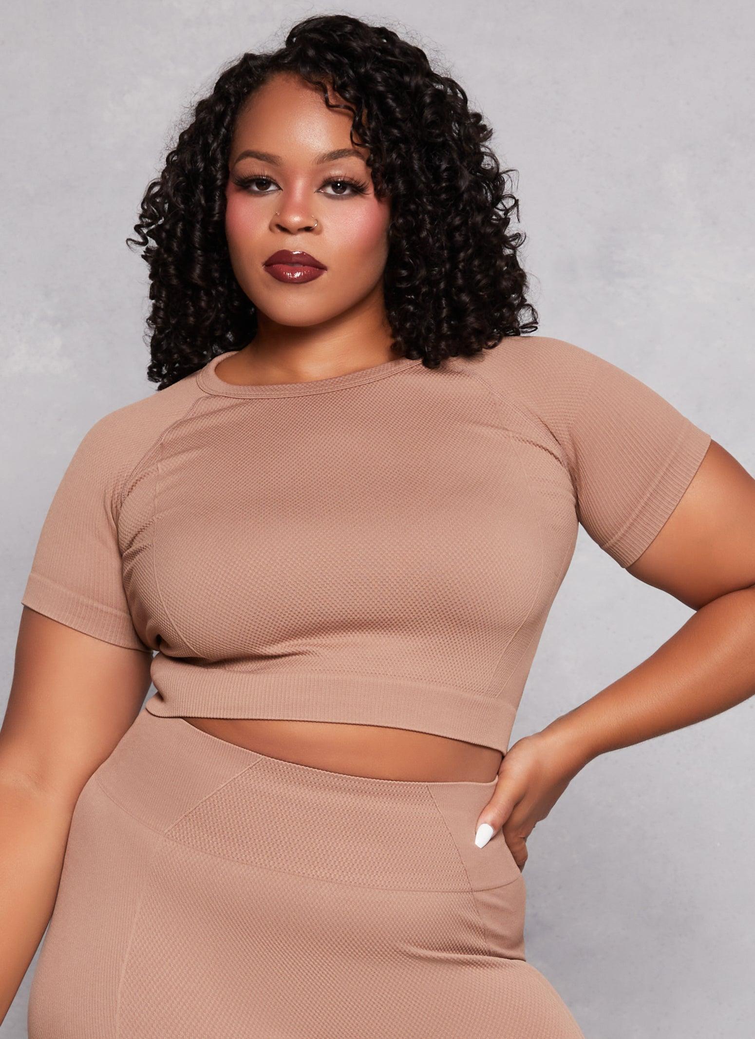 Womens Plus Size Textured Knit Cropped T Shirt Product Image