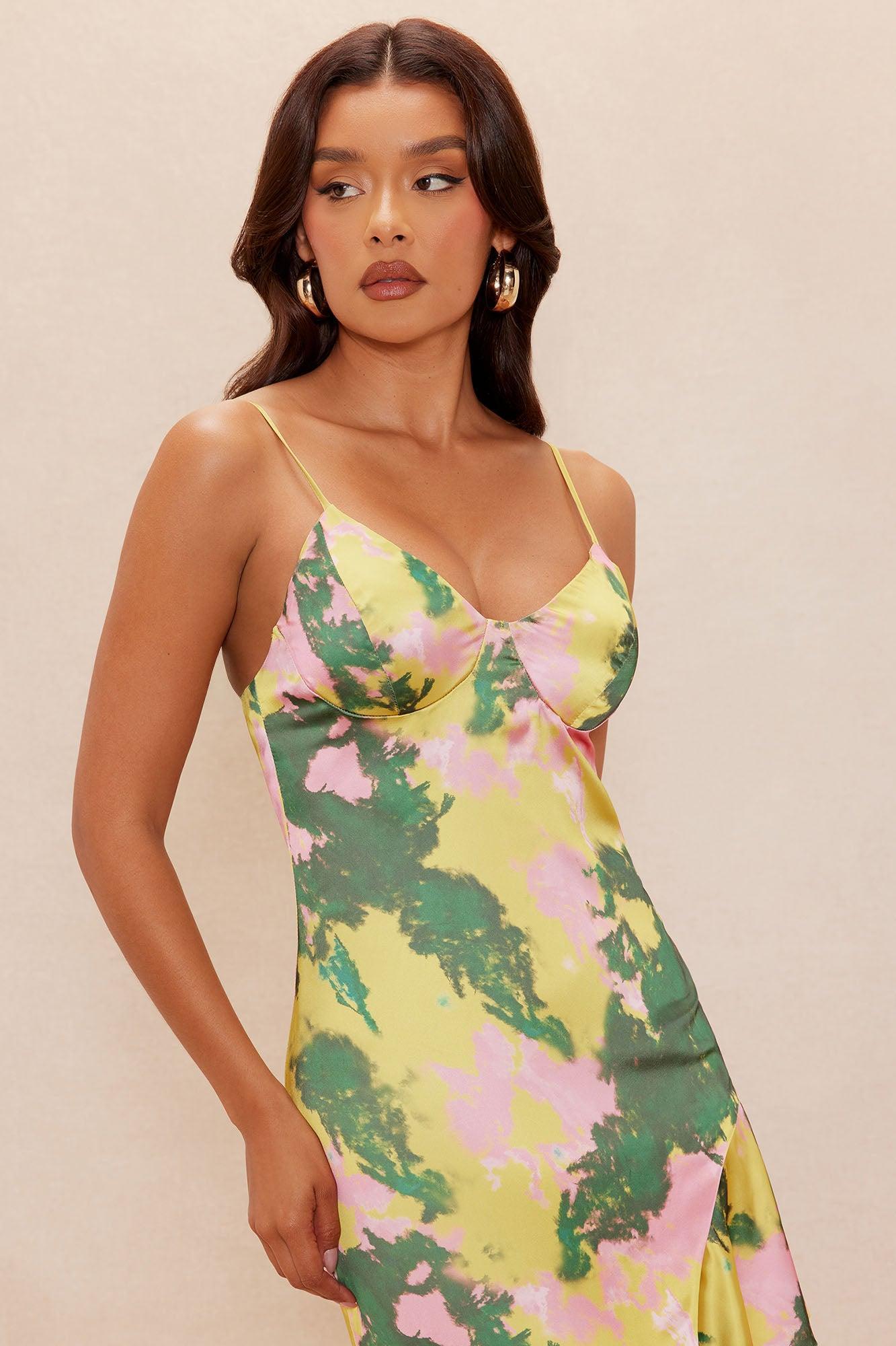 Rianna Ruffle Satin Maxi Dress - Green/combo Product Image