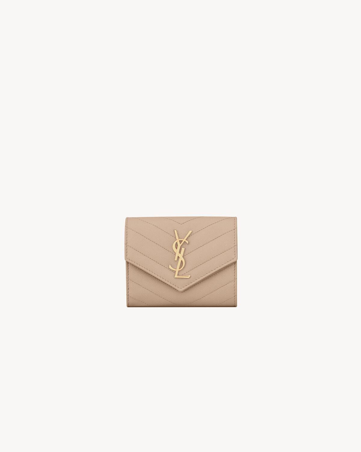 CASSANDRE MATELASSÉ compact tri fold wallet in grain de poudre leather | Saint Laurent | YSL.com Product Image