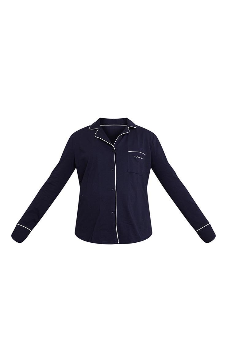 Maternity Navy Mama Long Sleeve Button Up PJ Top Product Image