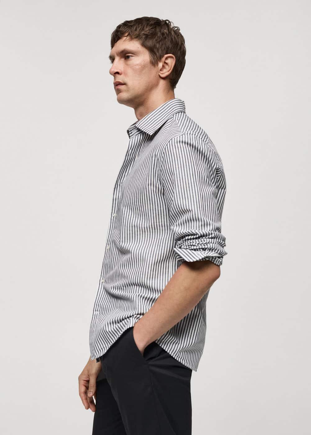 Regular-fit striped cotton-linen shirt - Men | MANGO USA Product Image