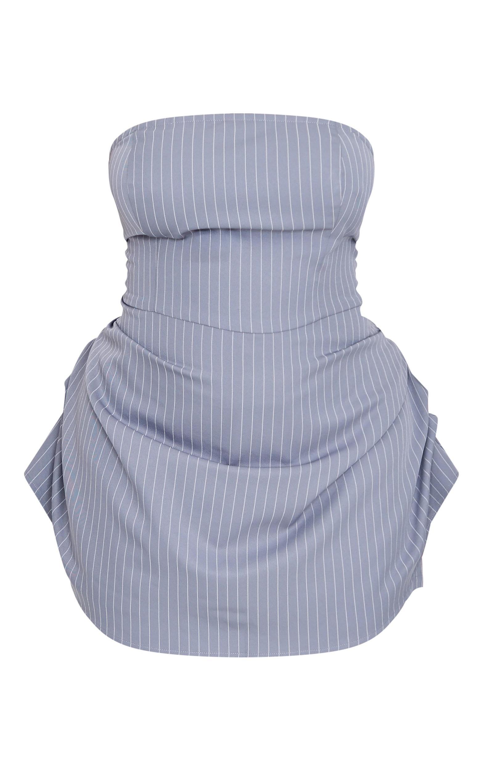Plus Charcoal Pinstripe Woven Bandeau Ruched Side Skort Romper Product Image