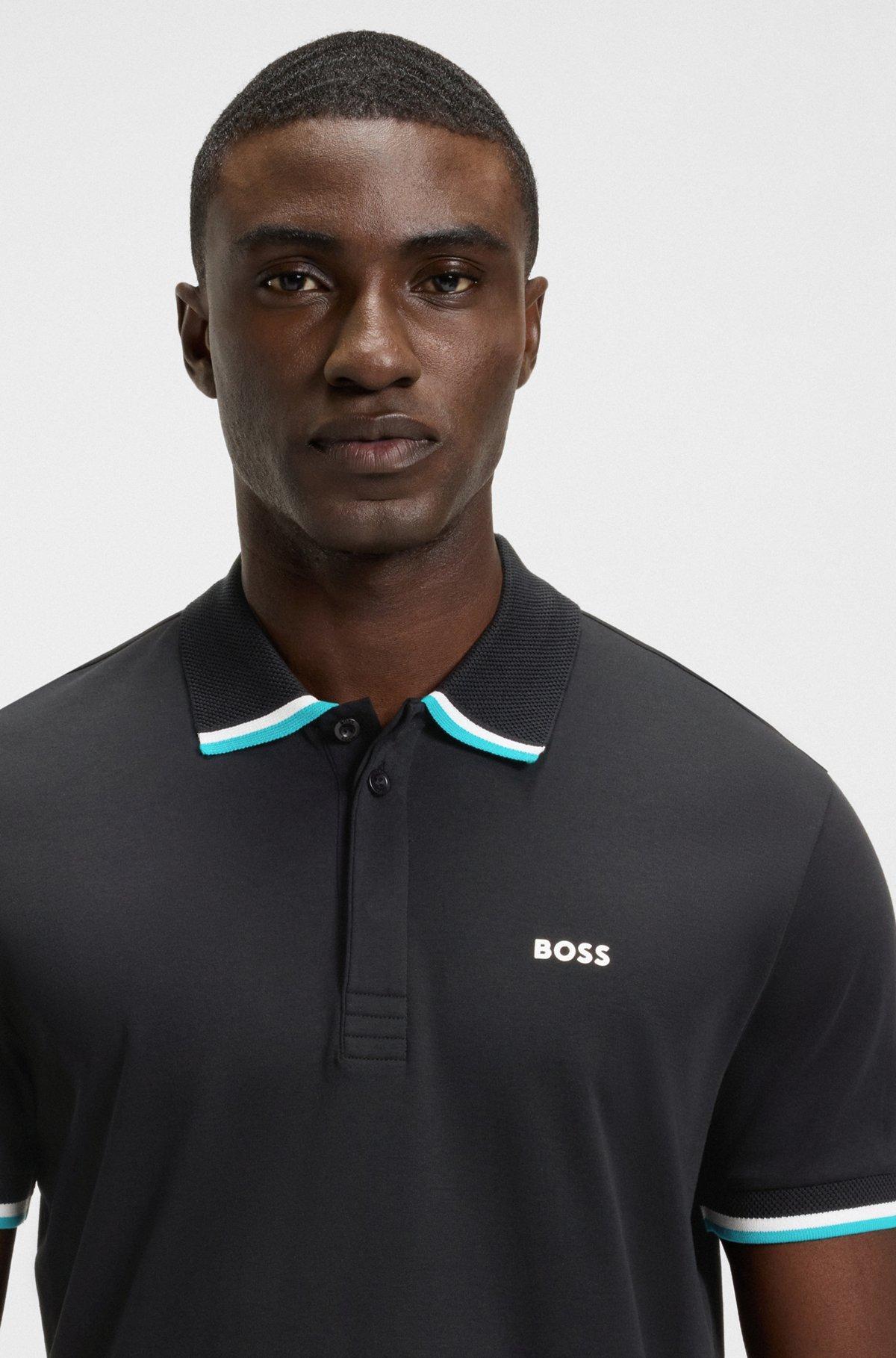 Paddy knit polo shirt in cotton with striped trims Product Image