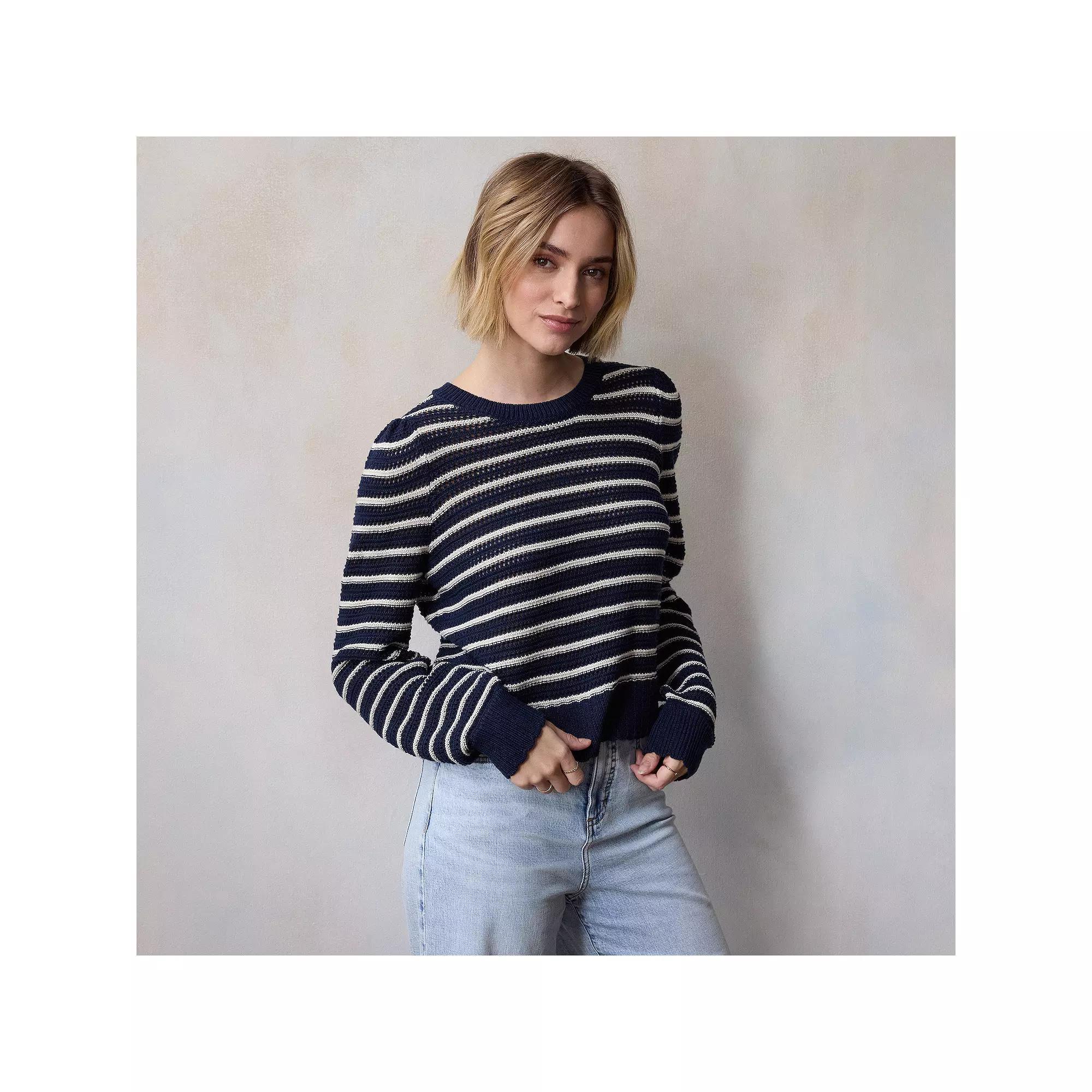 Women's LC Lauren Conrad Bow Open Back Pullover Sweater, Size: XS, Blue Basque Stripe Product Image