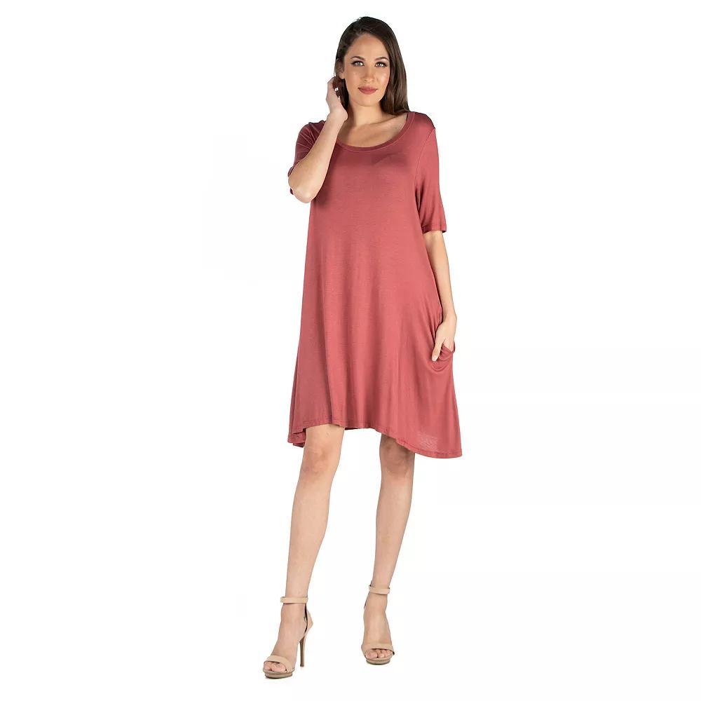 Women's 24seven Comfort Apparel Roundneck Flared Shirtdress with Pockets, Size: 1XL, Black Product Image