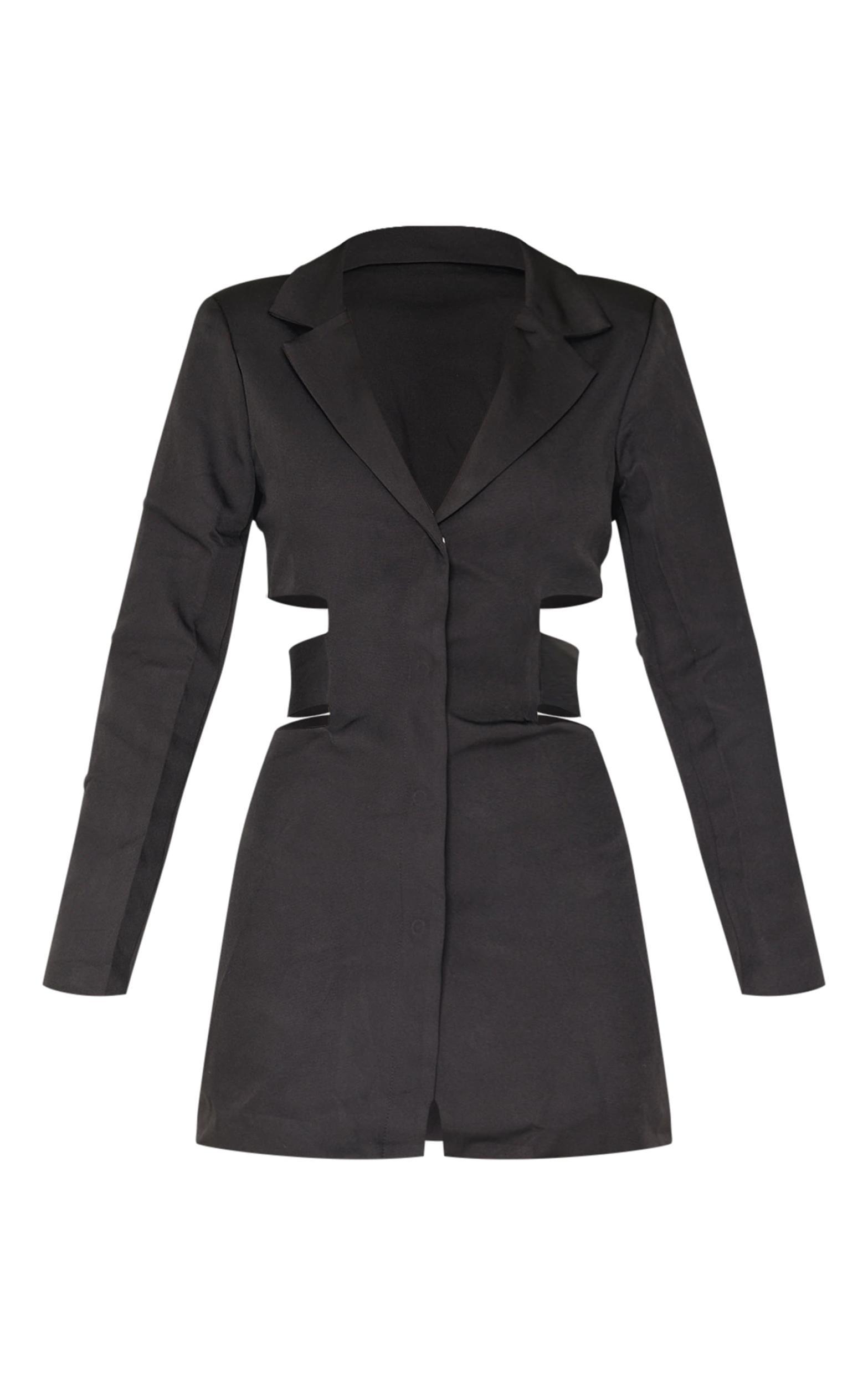 Black Woven Cut Out Tie Back Blazer Dress Product Image