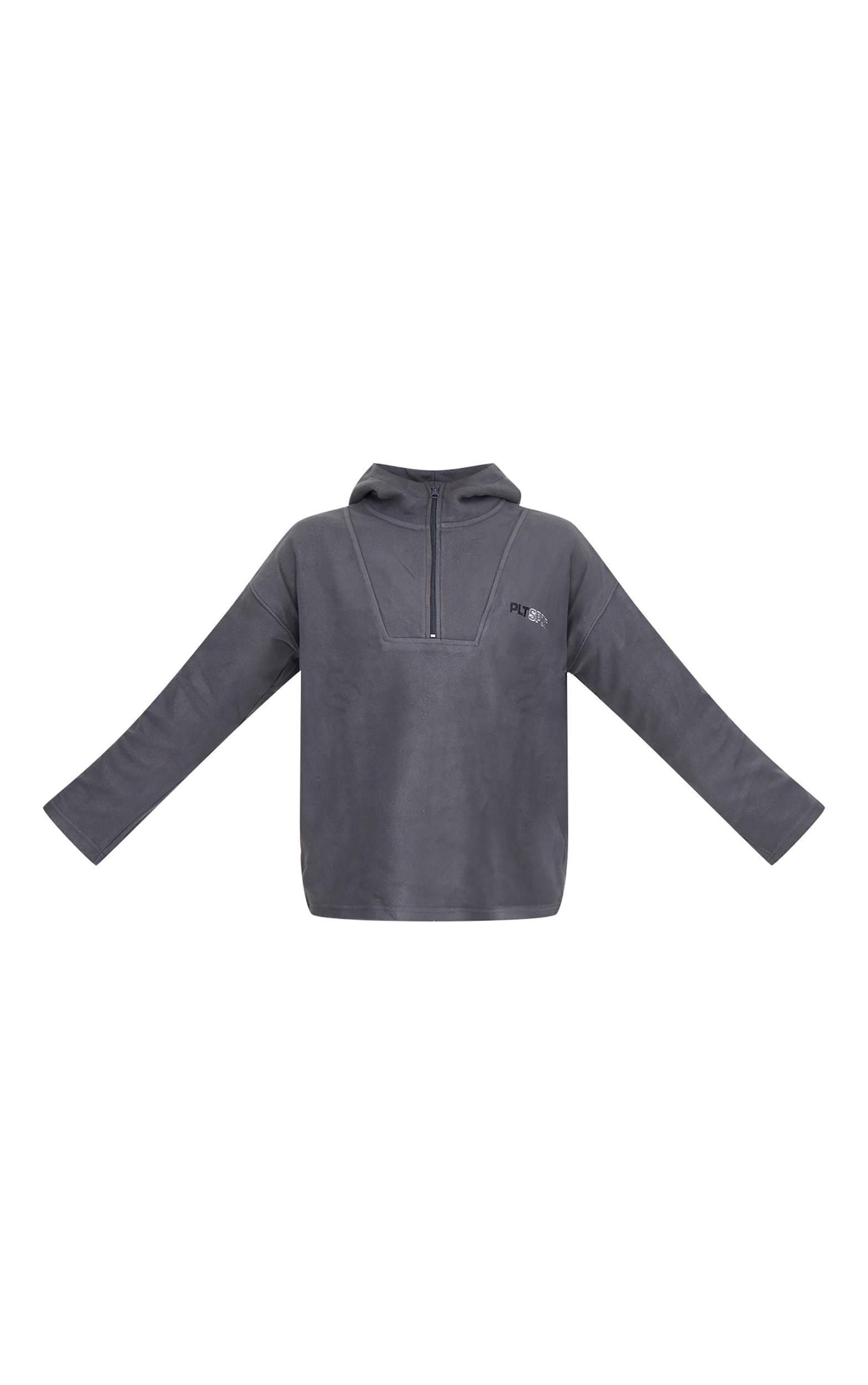 PRETTYLITTLETHING Charcoal Half Zip Hooded Fleece Product Image
