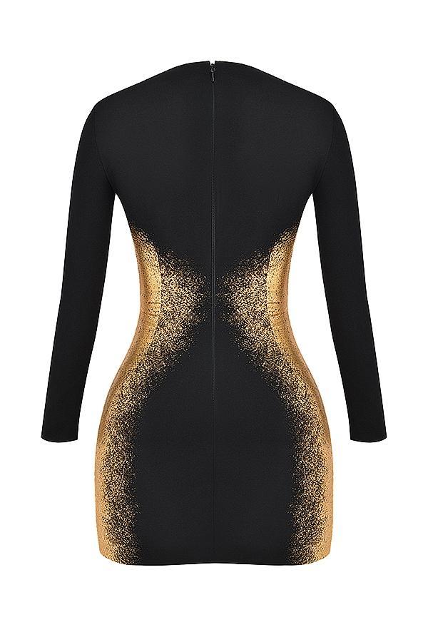 Domenica Black & Gold Foil Print Mini Dress Product Image