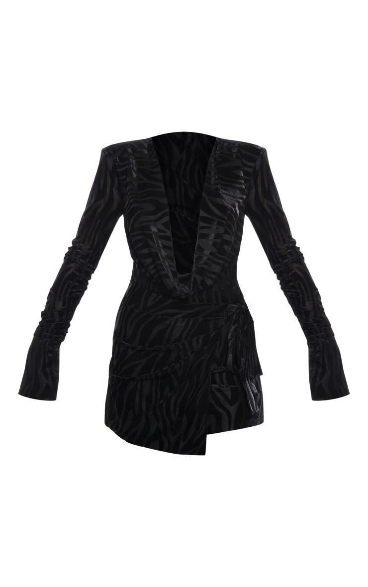 Black Zebra Devore Cowl Neck Wrap Bodycon Dress Product Image