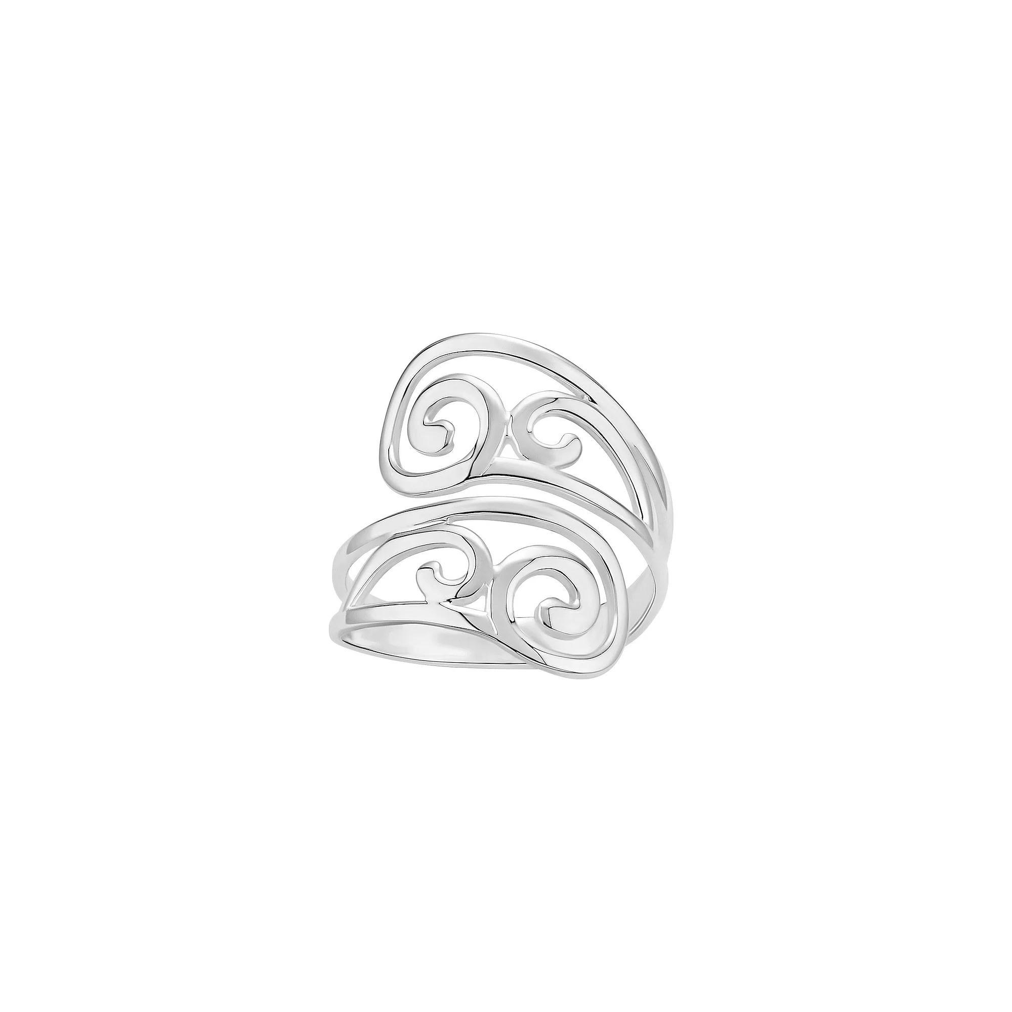 PRIMROSE Fine Silver Plated Polished Swirl Bypass Ring, Women's, Size: 9, Silvertone Product Image