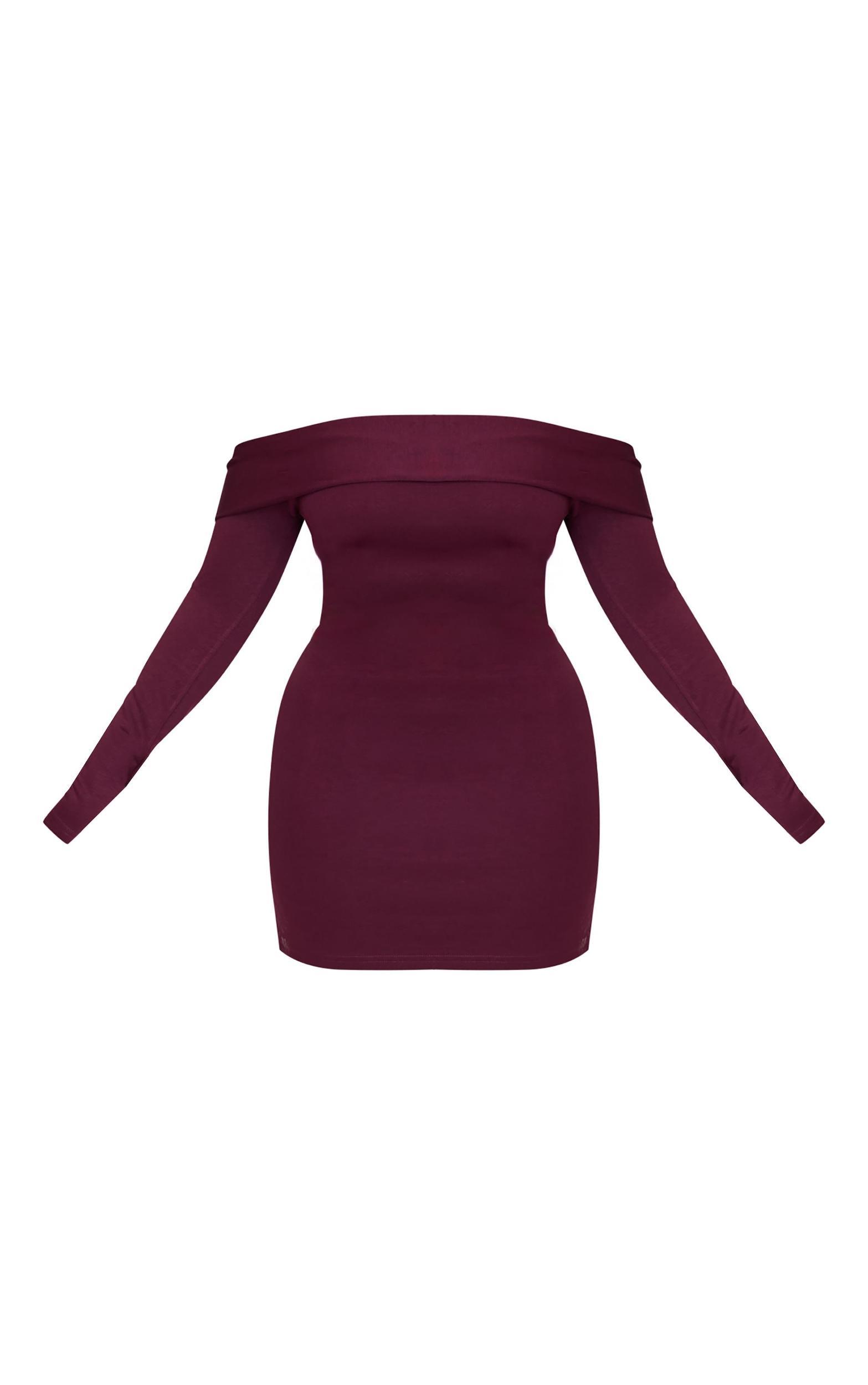 Plus Burgundy Premium Contour Bardot Bodycon Dress Product Image