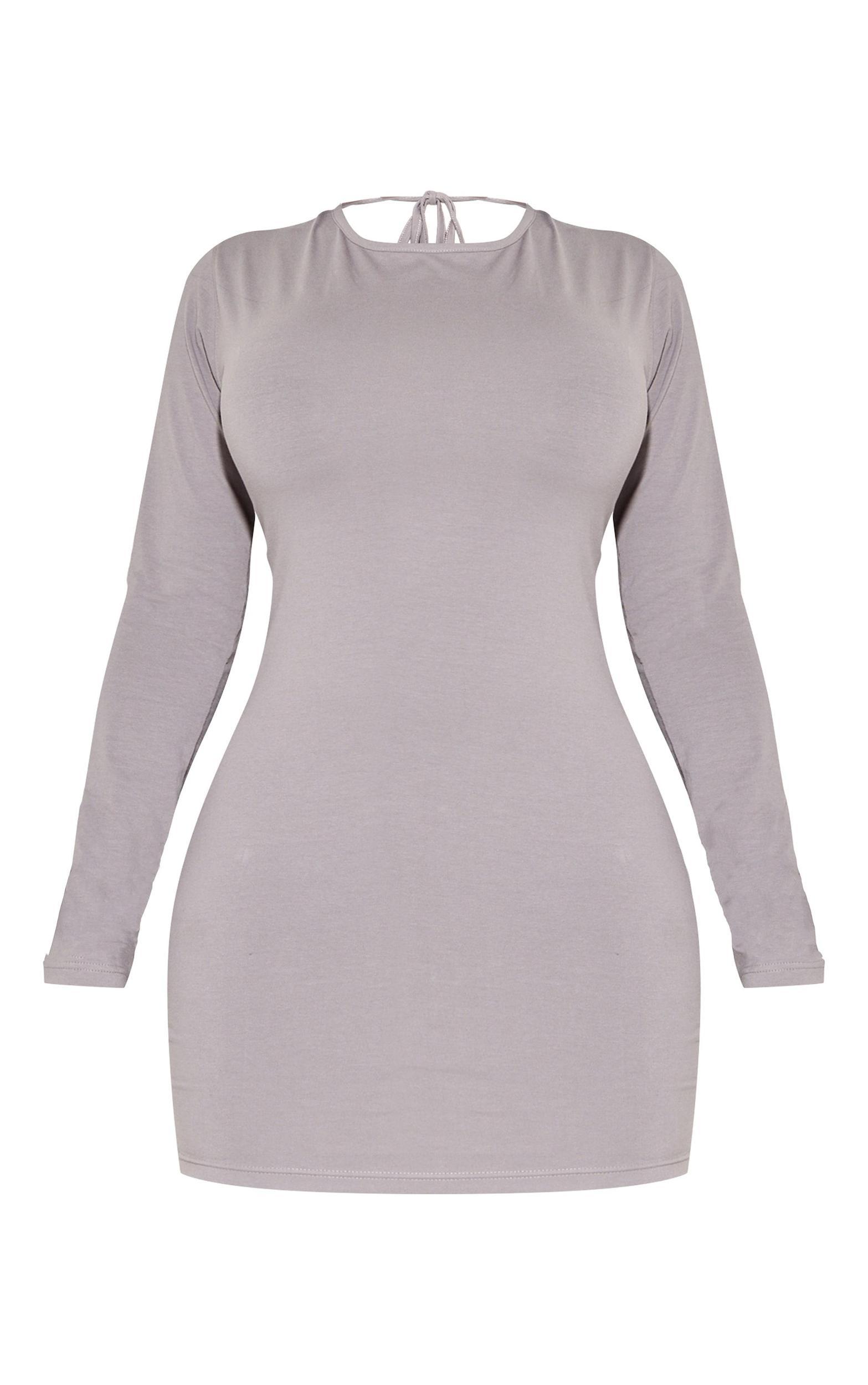 Plus Charcoal Cotton Scoop Back Tie Mini Dress Product Image