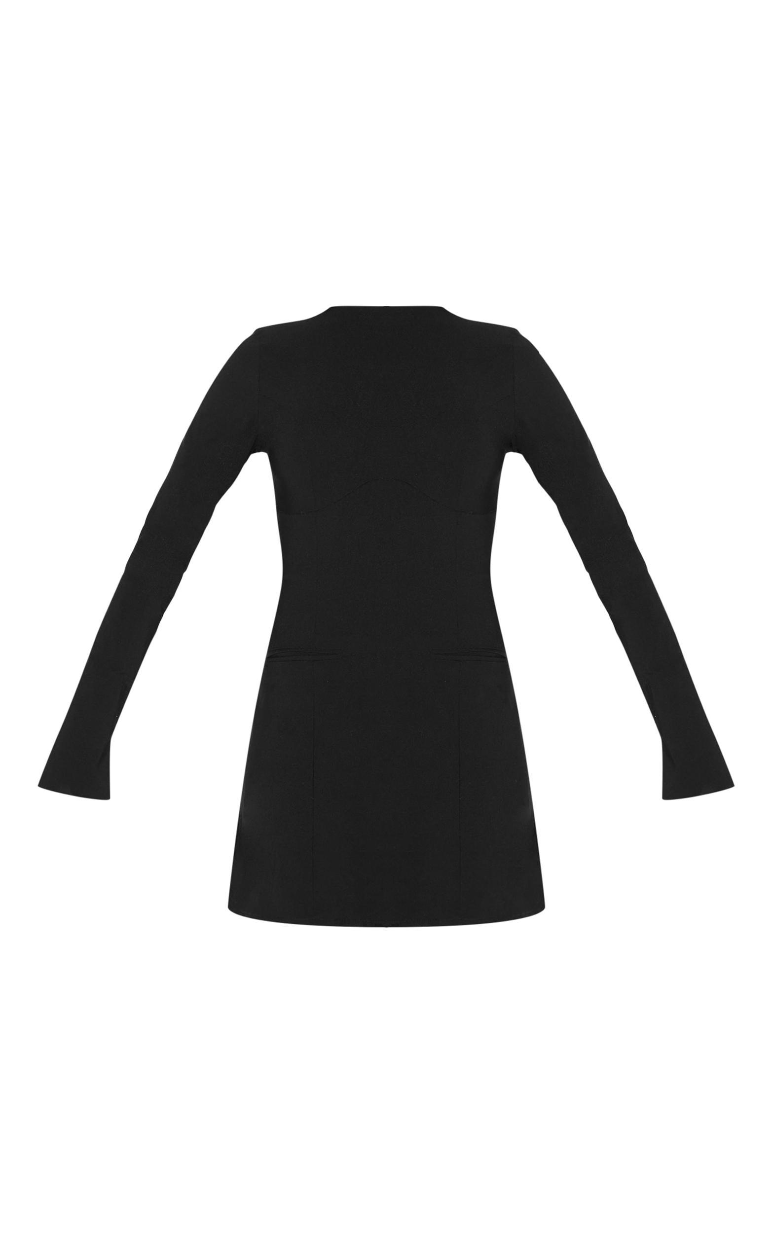 Black Stretch Woven Boat Neck Flare Sleeve Shift Dress Product Image