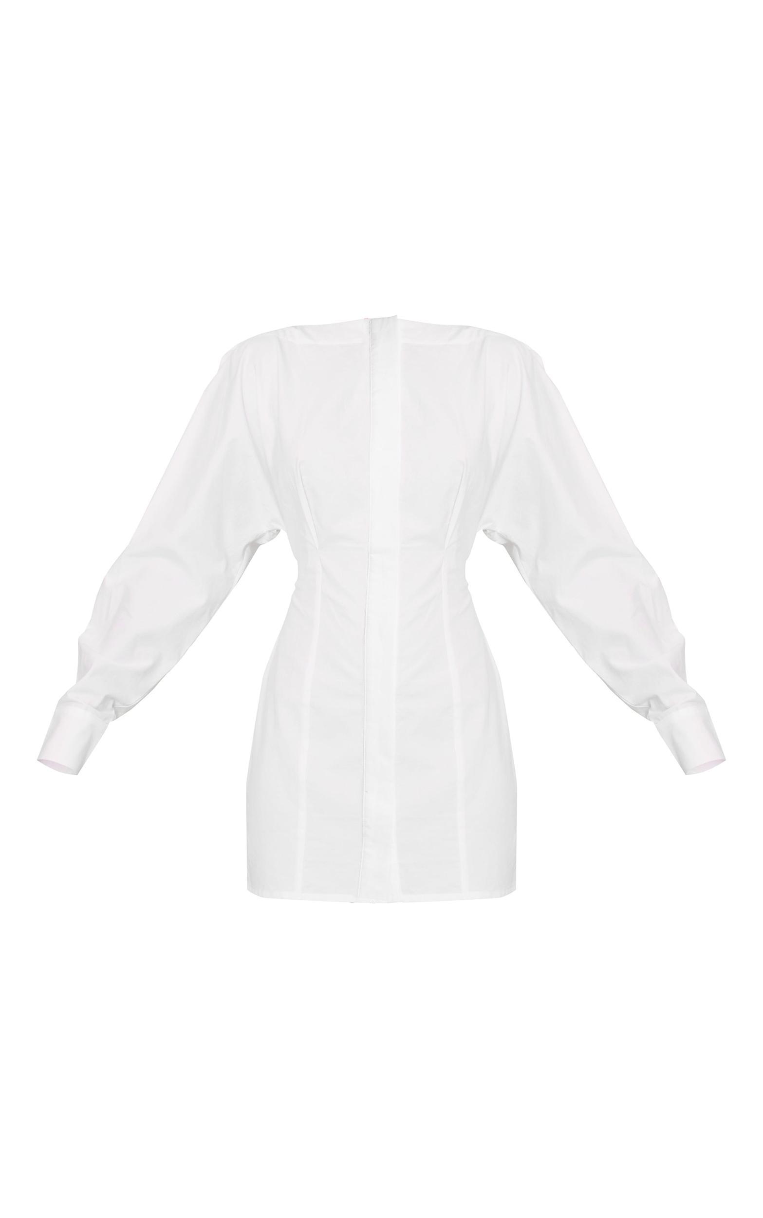 White Button Down Boat Neck Cocoon Sleeve Bodycon Dress Product Image