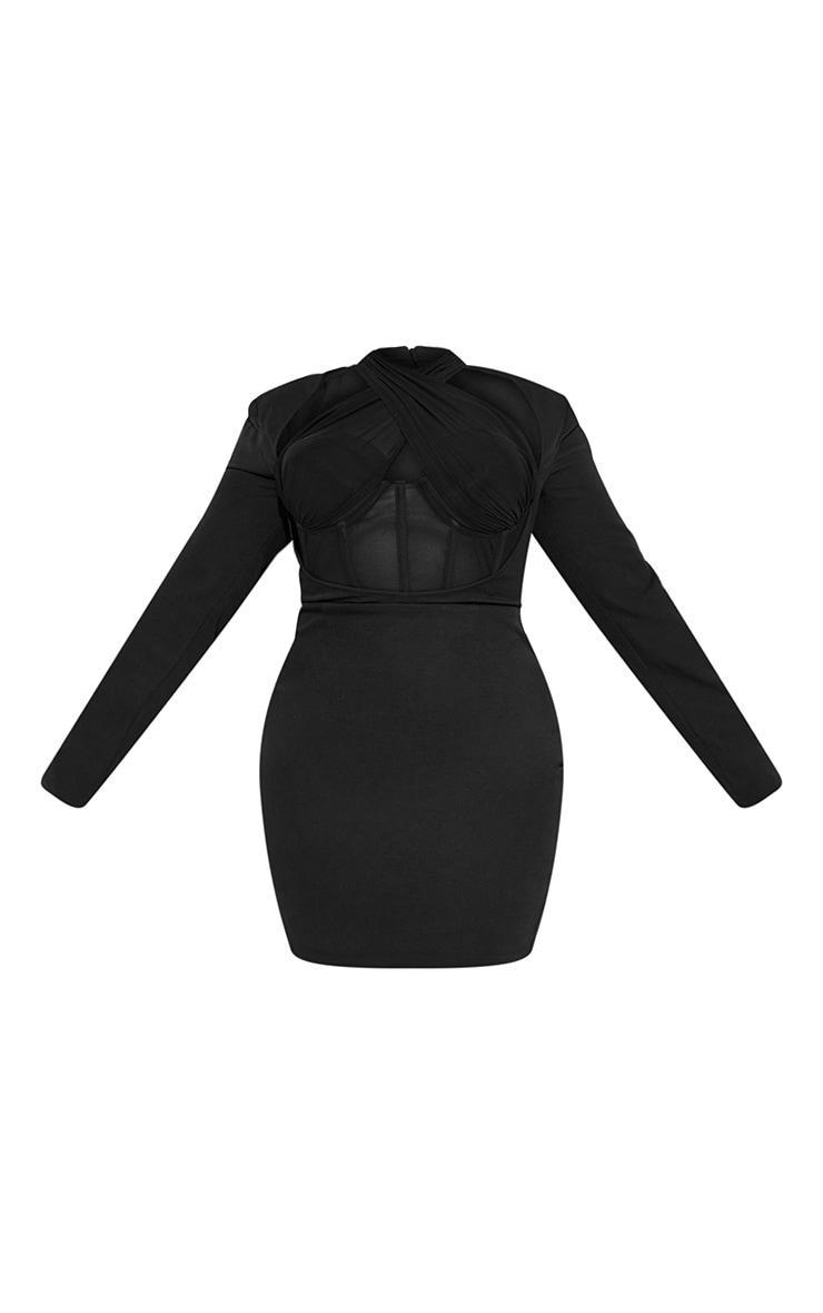 Plus Black Corset Cross Front Bodycon Dress Product Image