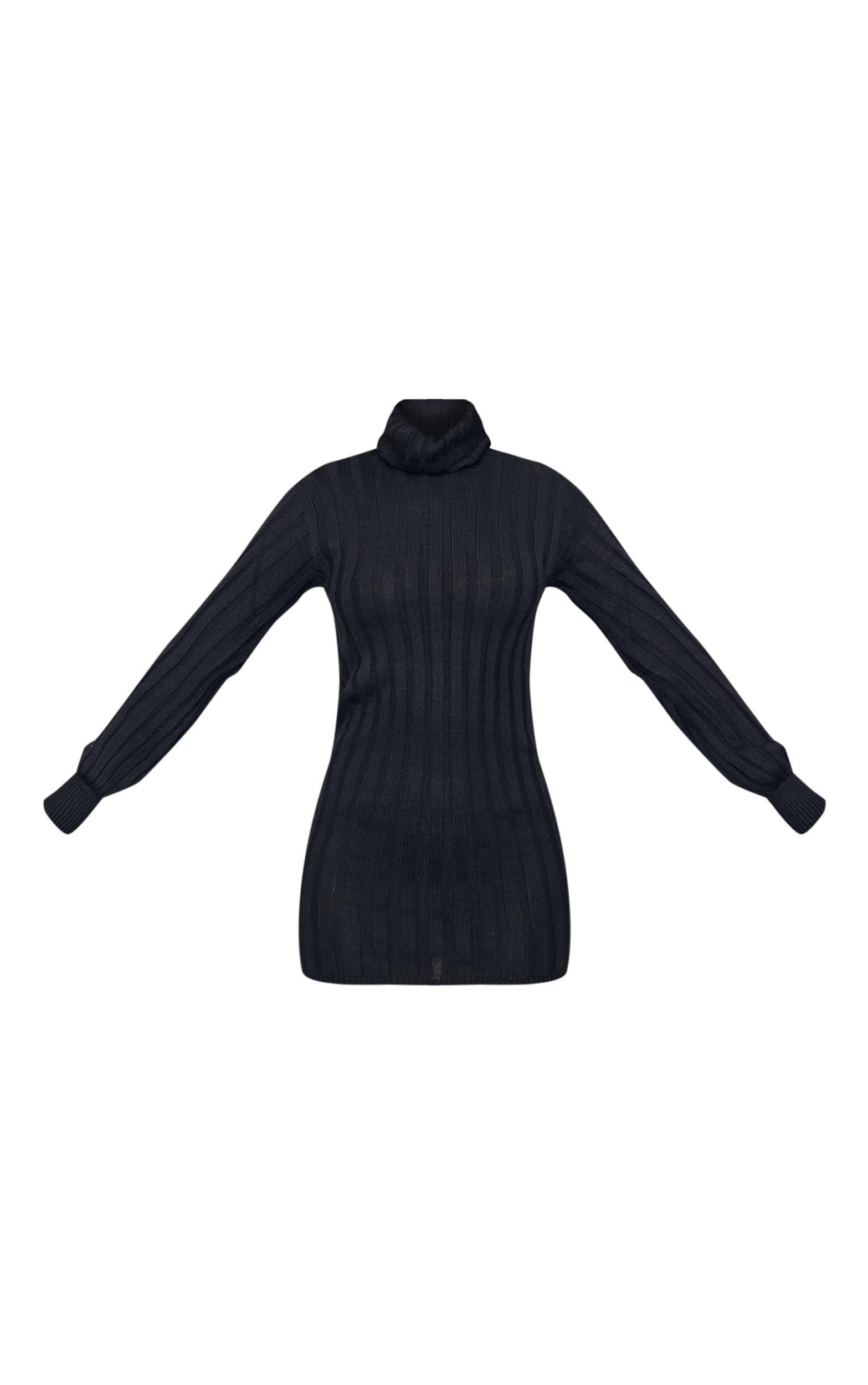 Black Knitted Roll Neck Sweater Dress Product Image