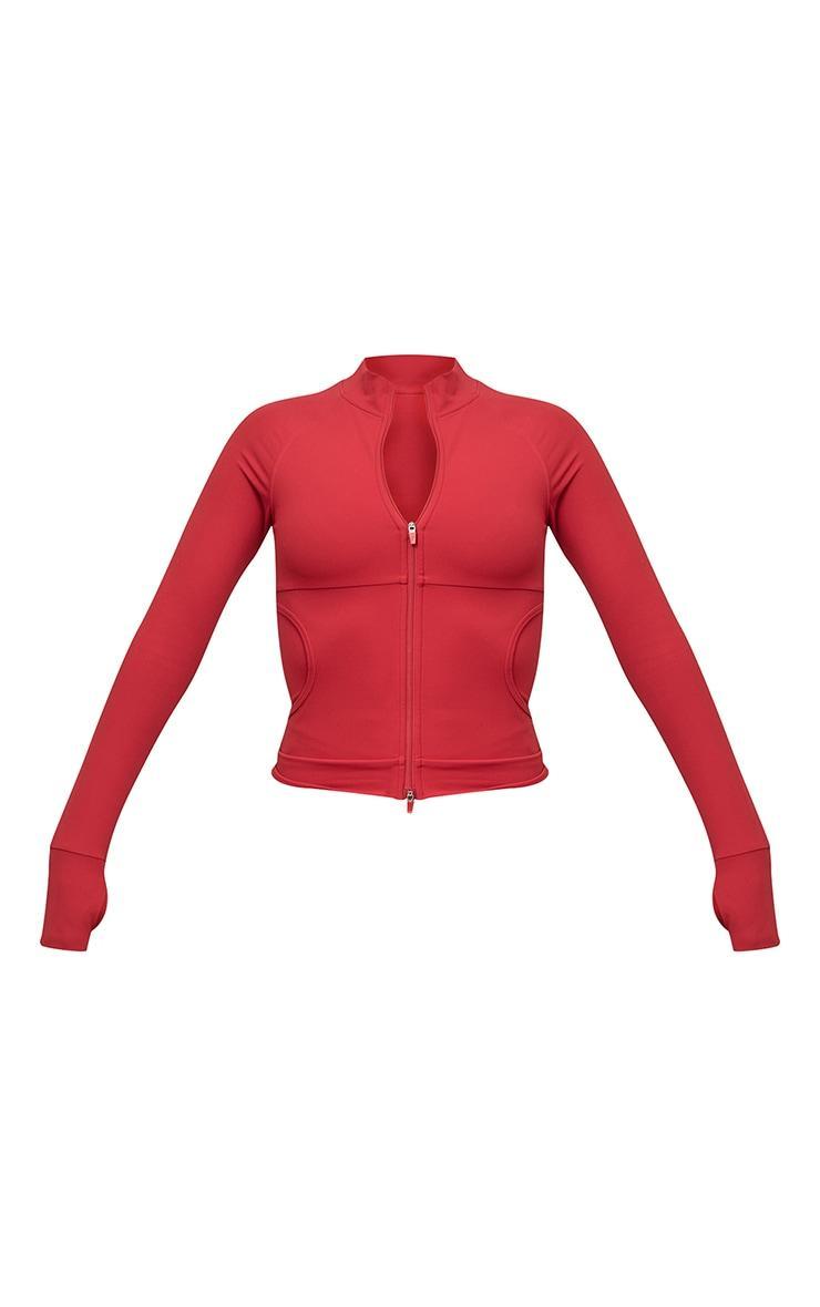 Red Sculpt Pocket Front Double Zip Up Jacket Product Image