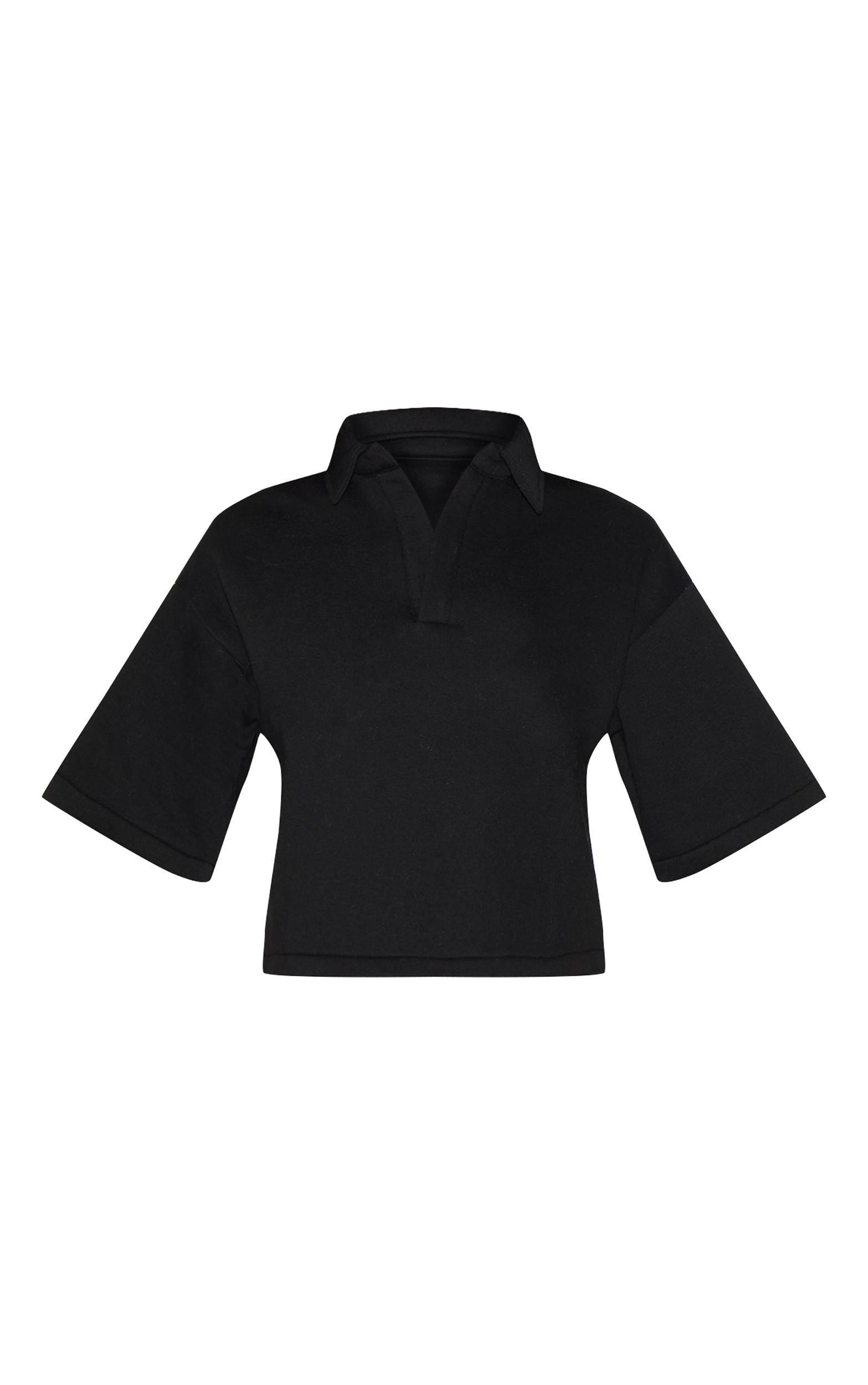  Black Boxy Collar Detail Cropped Sweatshirt Product Image