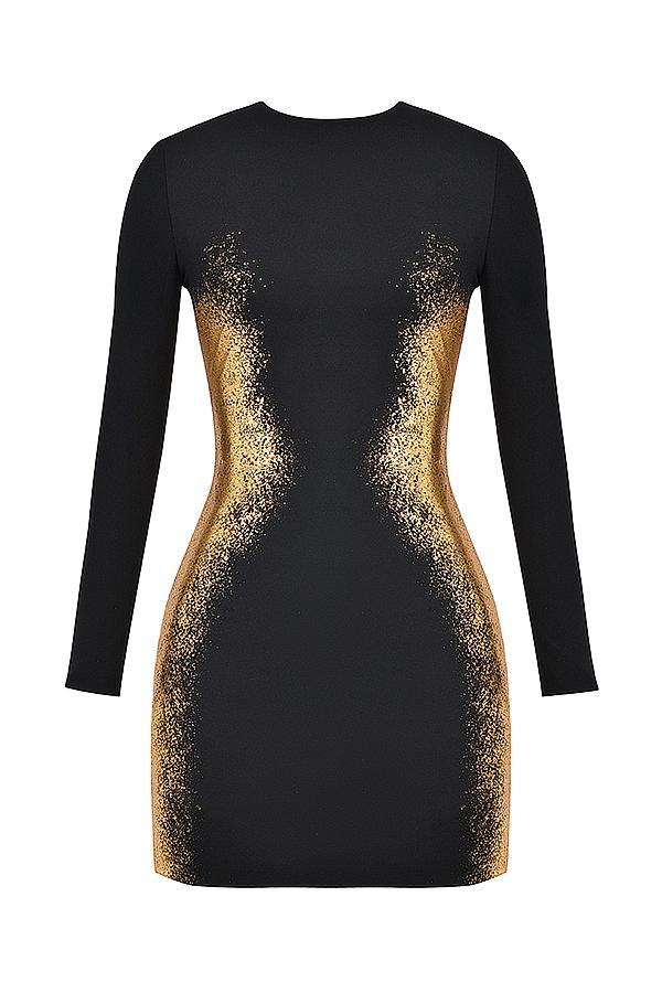 Domenica Black & Gold Foil Print Mini Dress Product Image