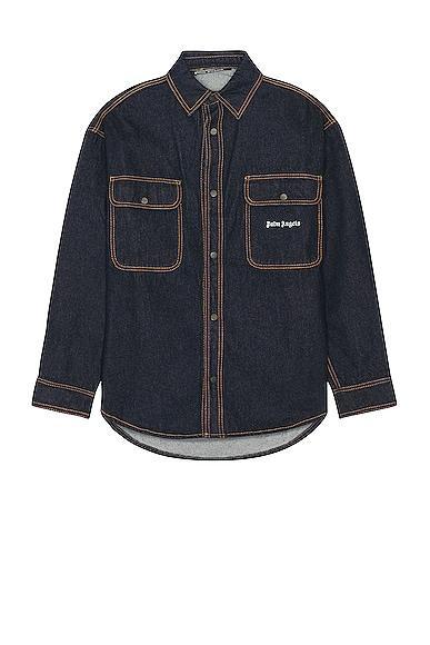 Palm Angels Logo Wash Denim Shirt in Denim-Dark Product Image