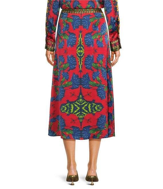 Chelsea & Violet Sam Satin Ikat Print High Waist Front Slit Opening A-Line Maxi Skirt Product Image
