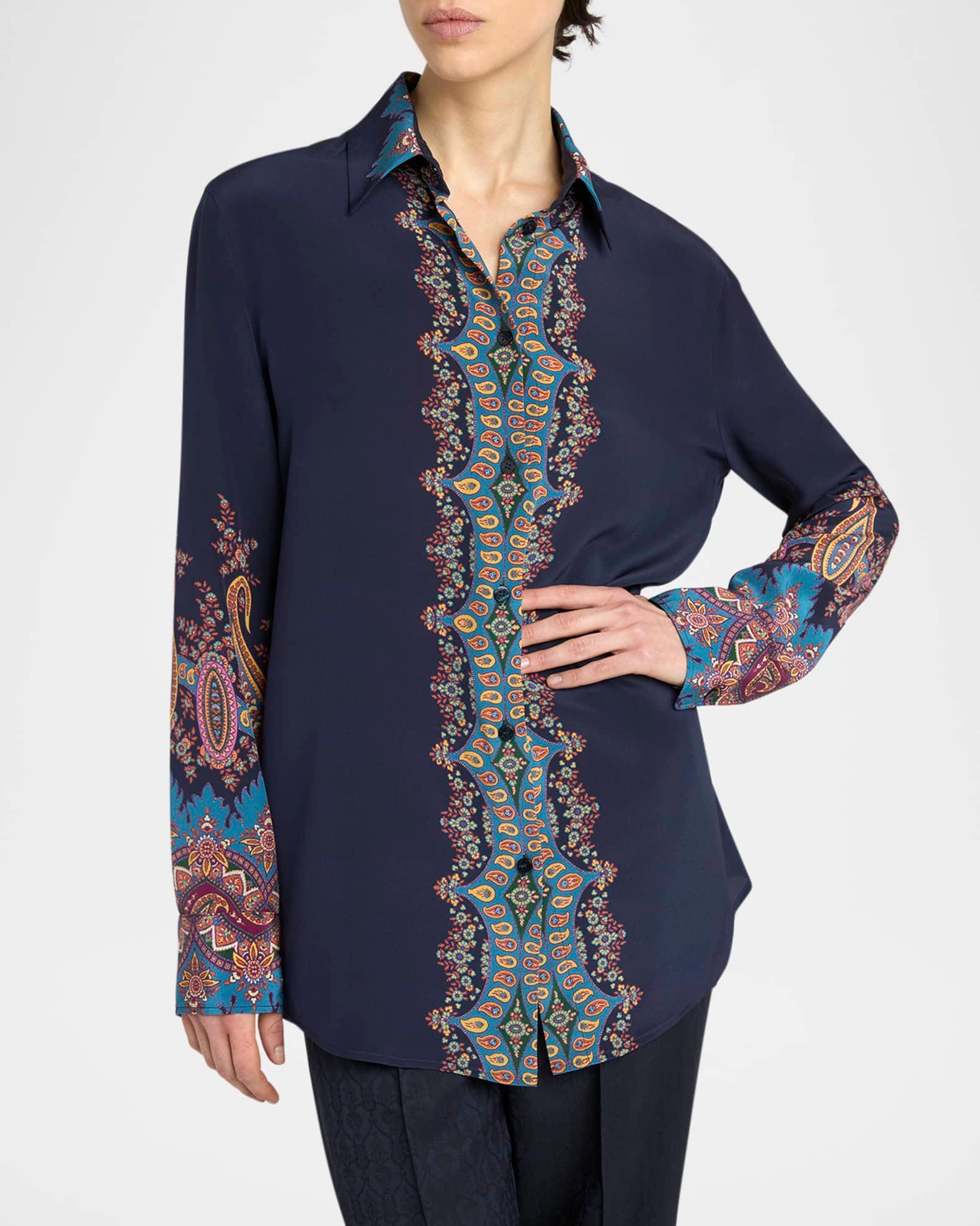 Long-Sleeve Printed Silk Shirt Product Image