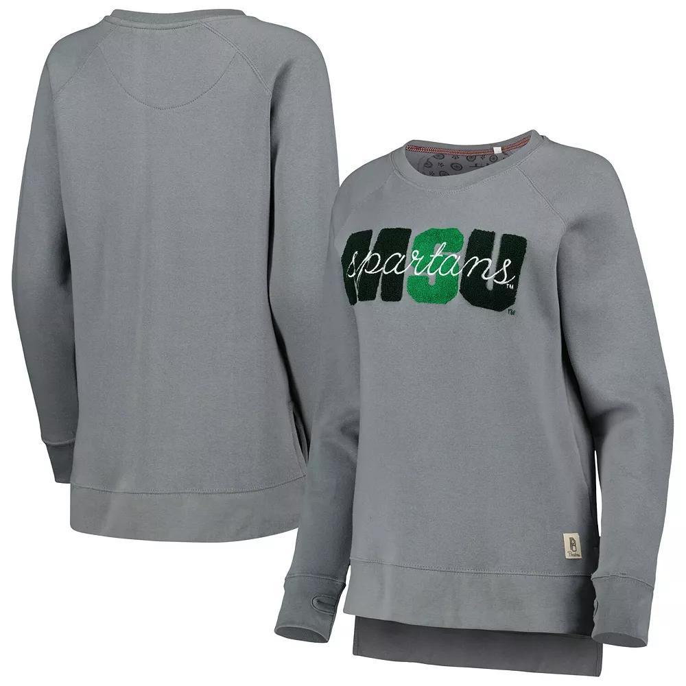 Women's Pressbox Gray Michigan State Spartans Pinehurst Chenille Raglan Pullover Sweatshirt, Size: Medium, Grey Product Image