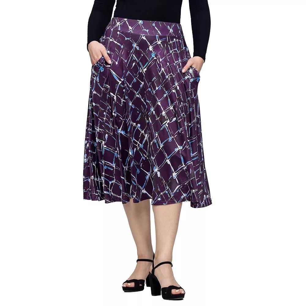 Women's 24Seven Comfort Apparel Print Elastic Waist Pocket Midi Skirt, Size: XL, Purple Team Product Image