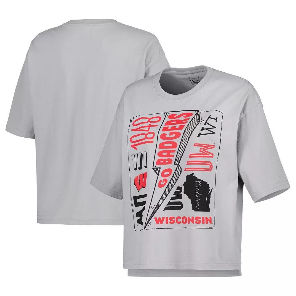 Women's Pressbox Silver Wisconsin Badgers Rock & Roll School of Rock T-Shirt, Size: Small Product Image