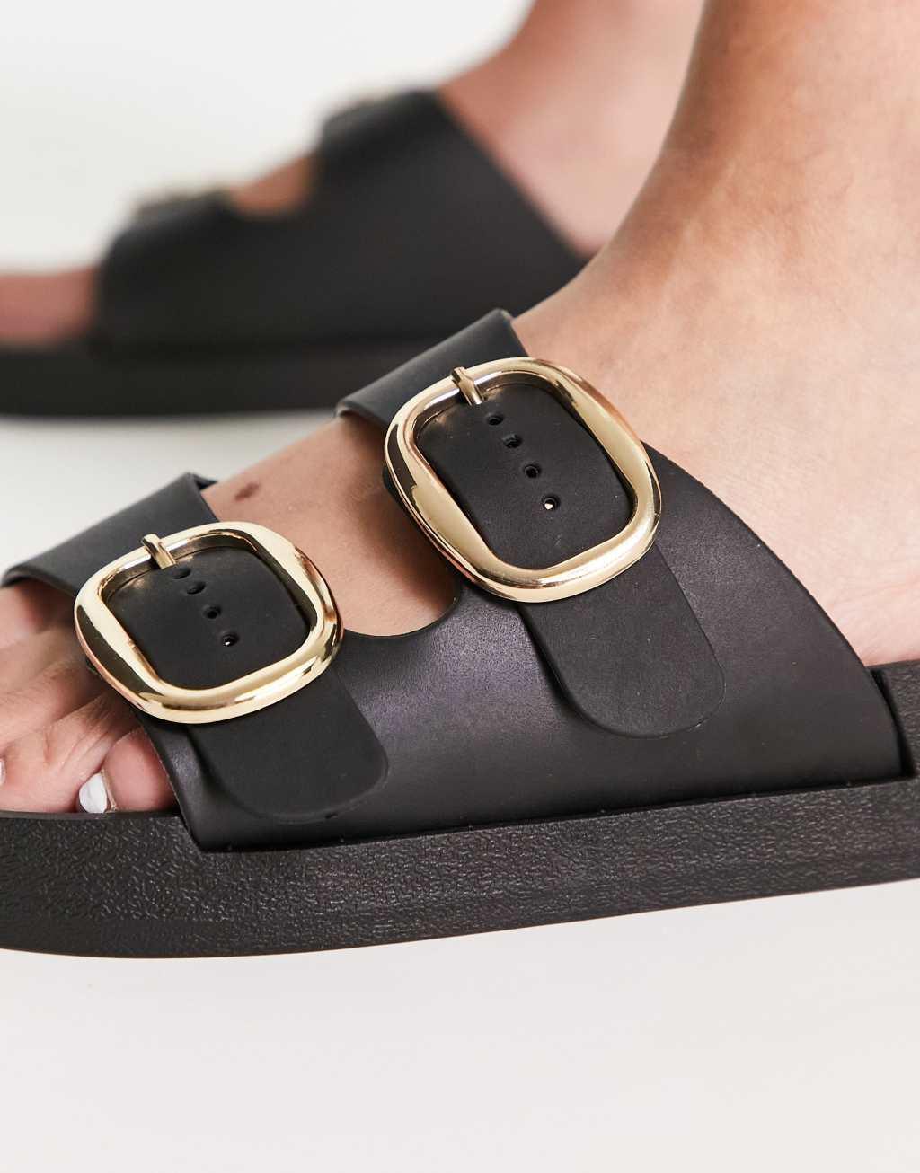 London Rebel wide fit double buckle footbed sandals Product Image