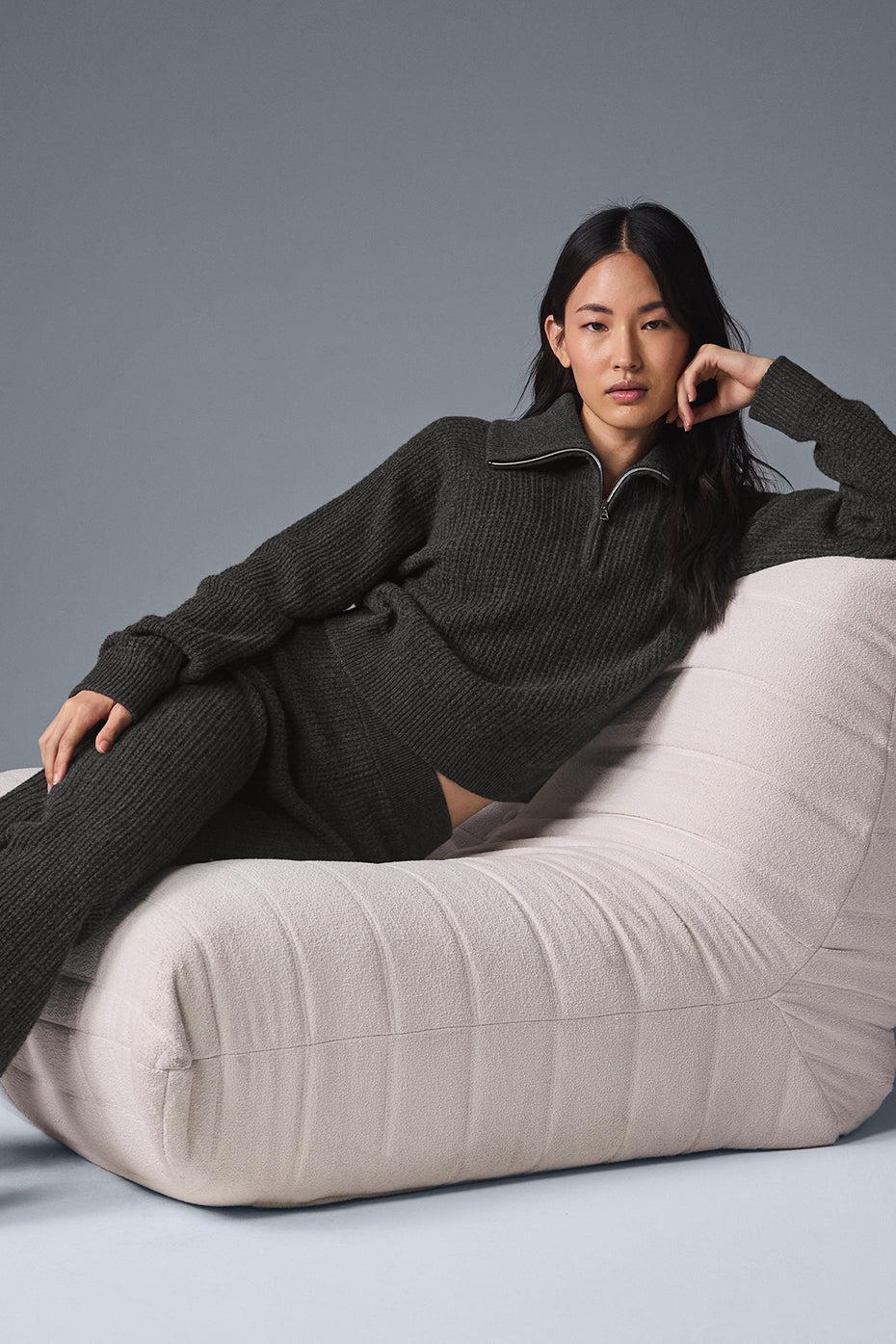 Cashmere High-Waist Plush Waffle Pant - Dark Heather Grey Product Image