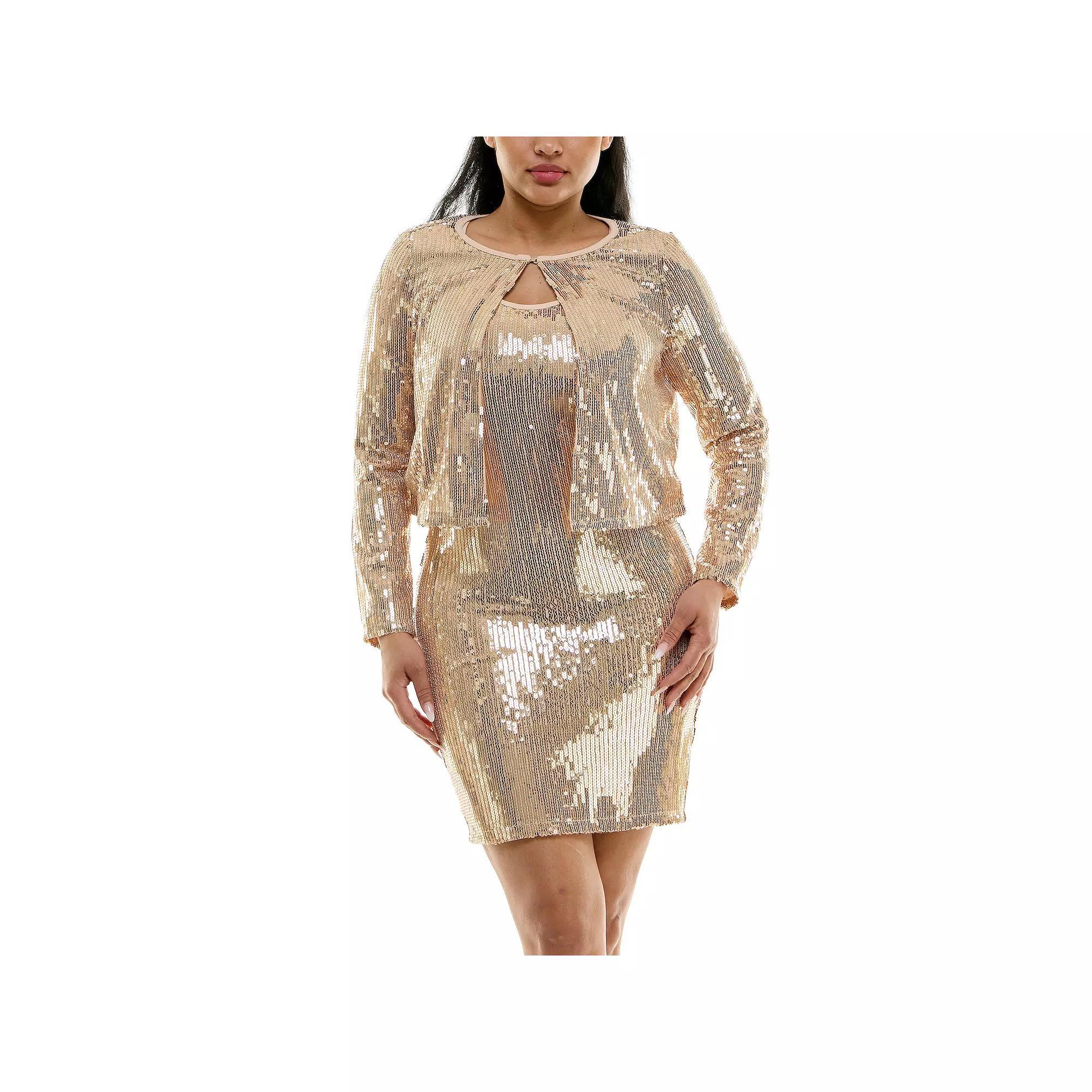 Women's Nina Leonard Sequin Sheath Dress & Sequin Bolero Set, Size: Medium, Beige Product Image