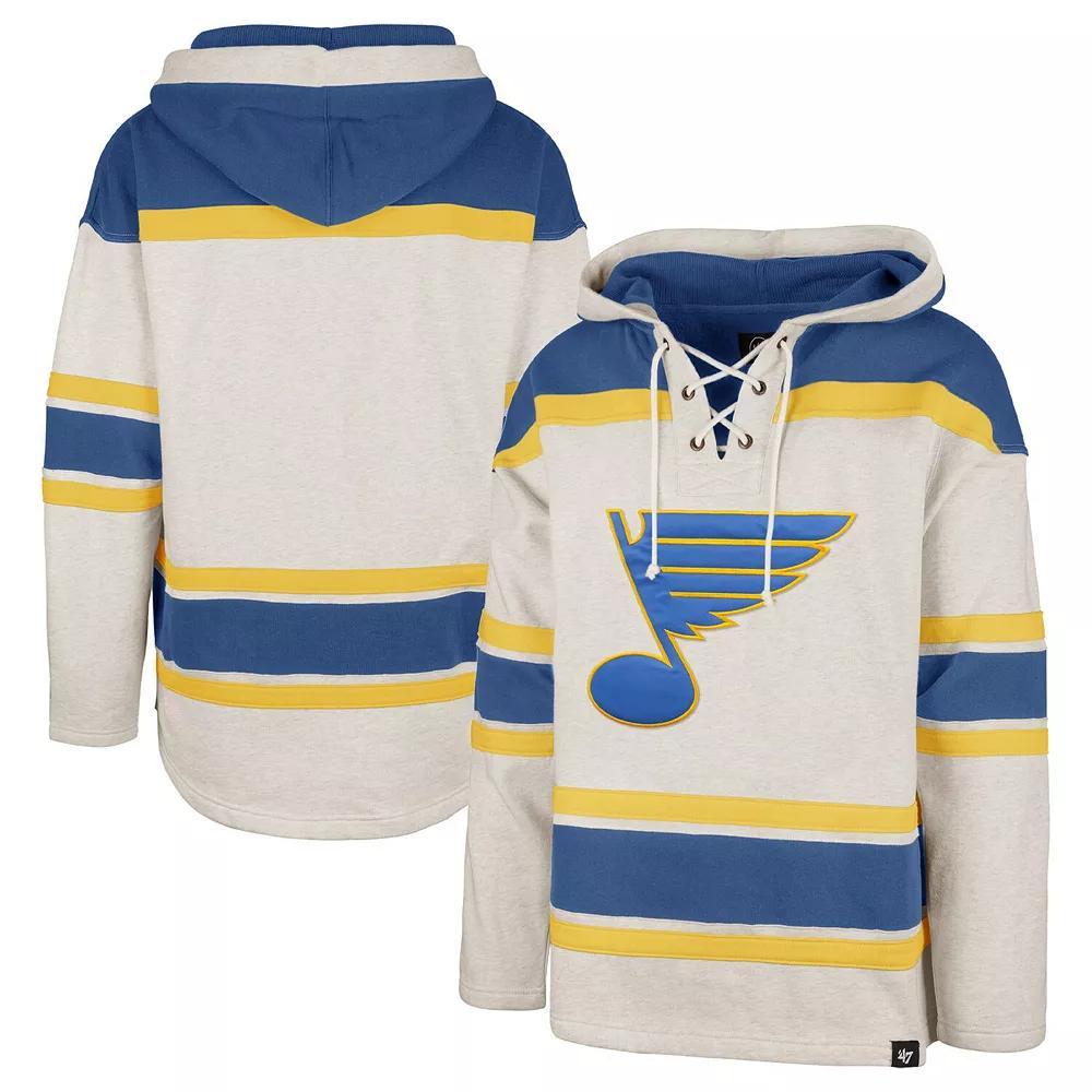 Men's '47 Oatmeal St. Louis Blues Rockaway Lace-Up Pullover Hoodie, Size: 2XL, Team Product Image