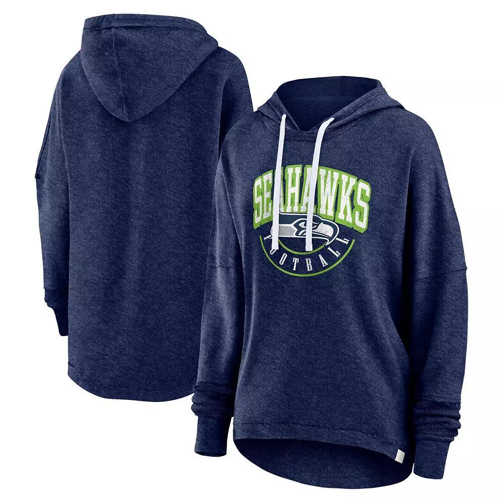 Women's Fanatics Branded Navy Seattle Seahawks Lightewight Modest Crop Lounge Helmet Arch Pullover Hoodie, Size: Large, Blue Product Image