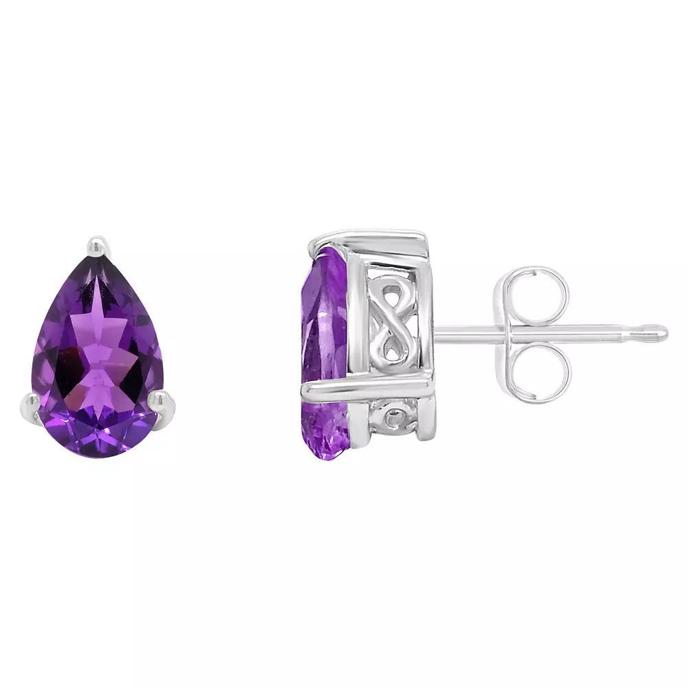 Alyson Layne 14k Gold Pear Cut Amethyst Stud Earrings, Women's, 14k White Gold Product Image