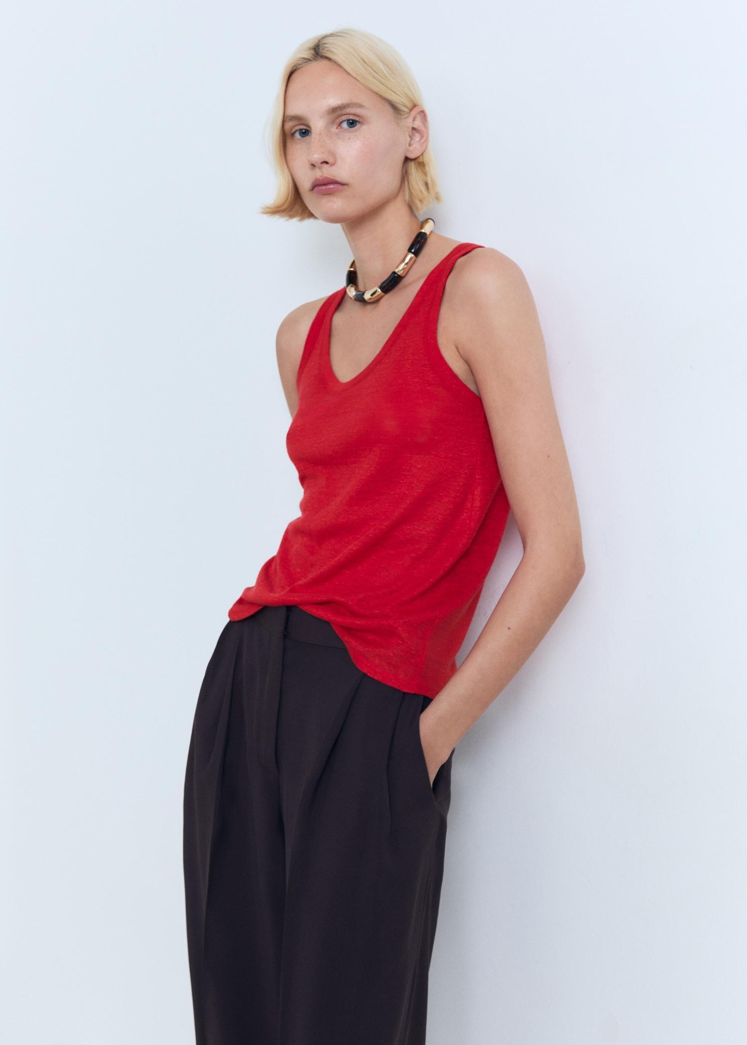 Linen top with sleeves - Women | MANGO USA Product Image