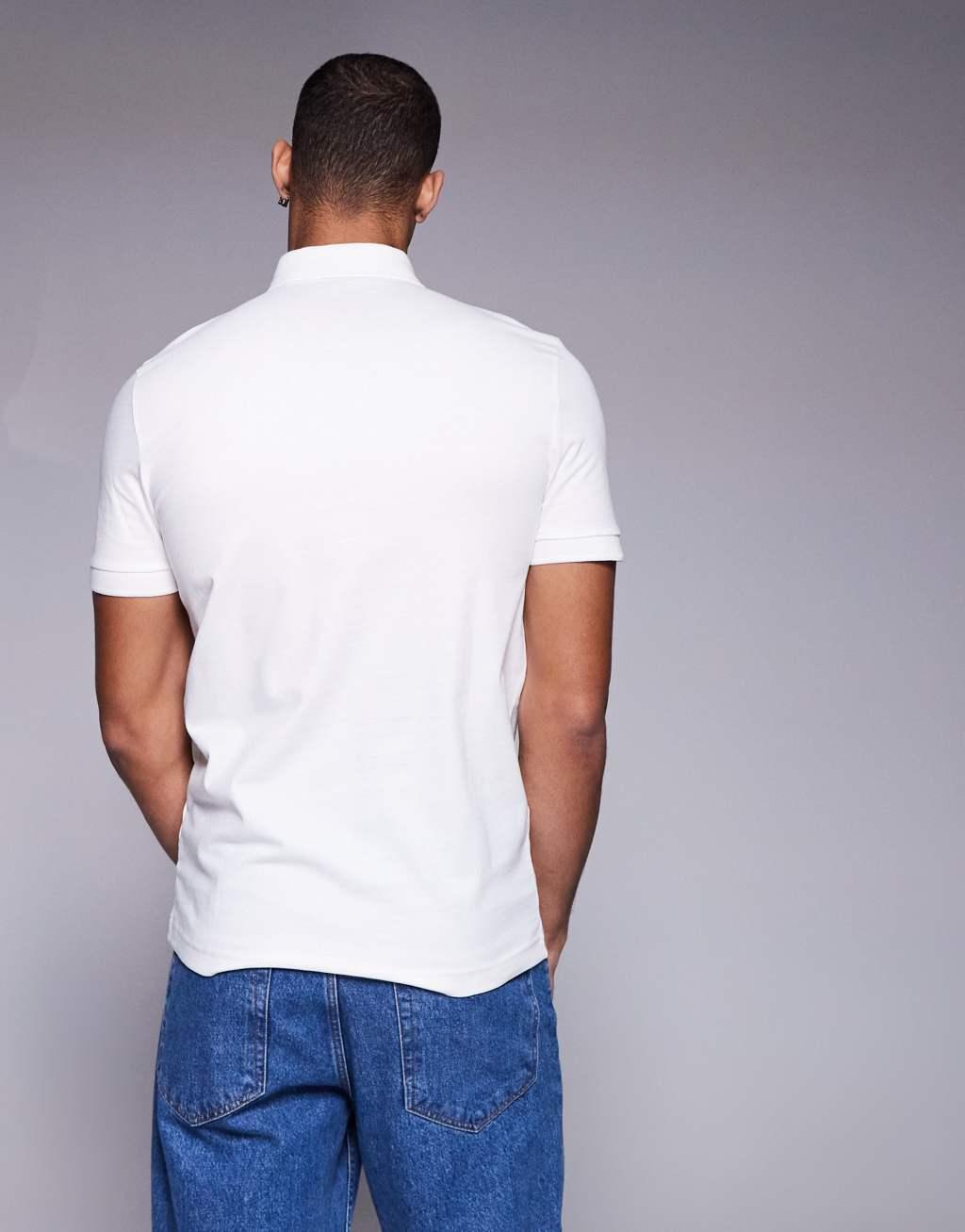 BOSS Orange Passertip logo tipped pique polo slim fit in off white Product Image