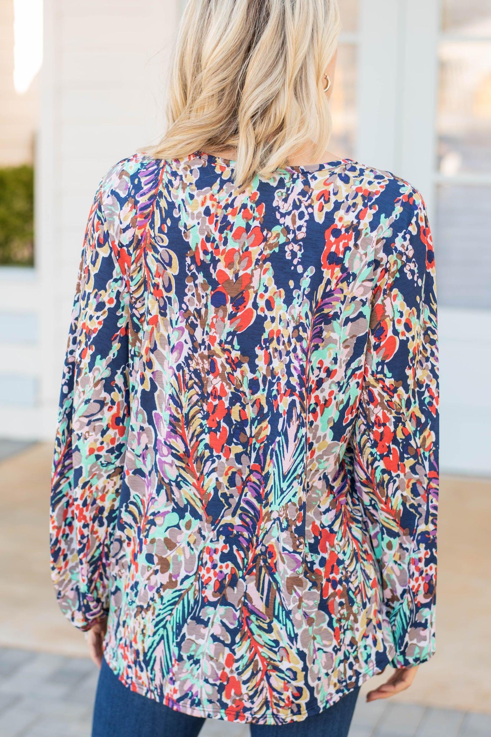 Just You Wait Navy & Orange Floral Blouse Female Product Image