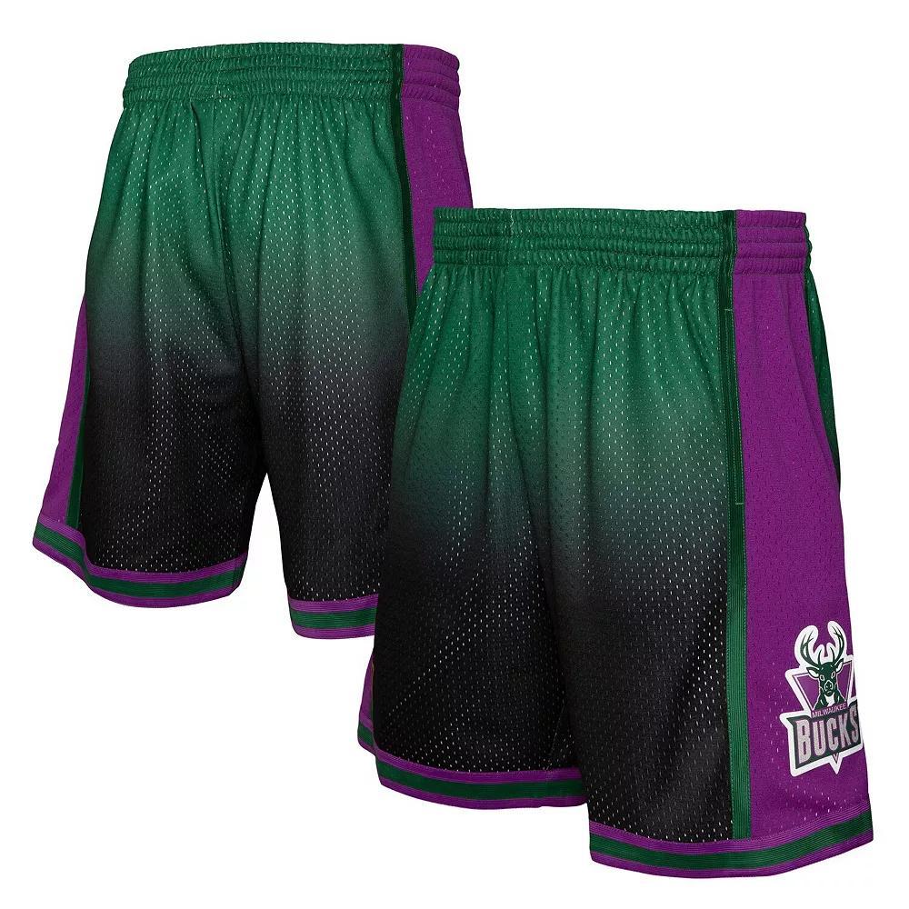 Men's Mitchell & Ness Green/Black Milwaukee Bucks 1996/97 Hardwood Classics Fadeaway Reload 3.0 Swingman Shorts, Size: XL Product Image