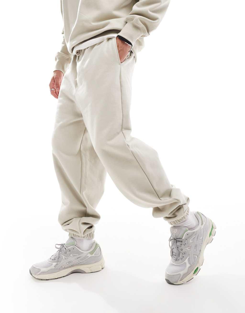 ASOS DESIGN premium heavyweight oversized sweatpants 400gsm in beige Product Image