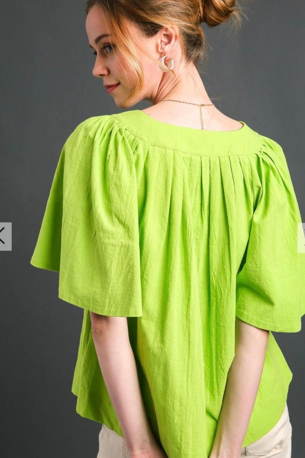 Flutter Sleeve Top, Lime Product Image