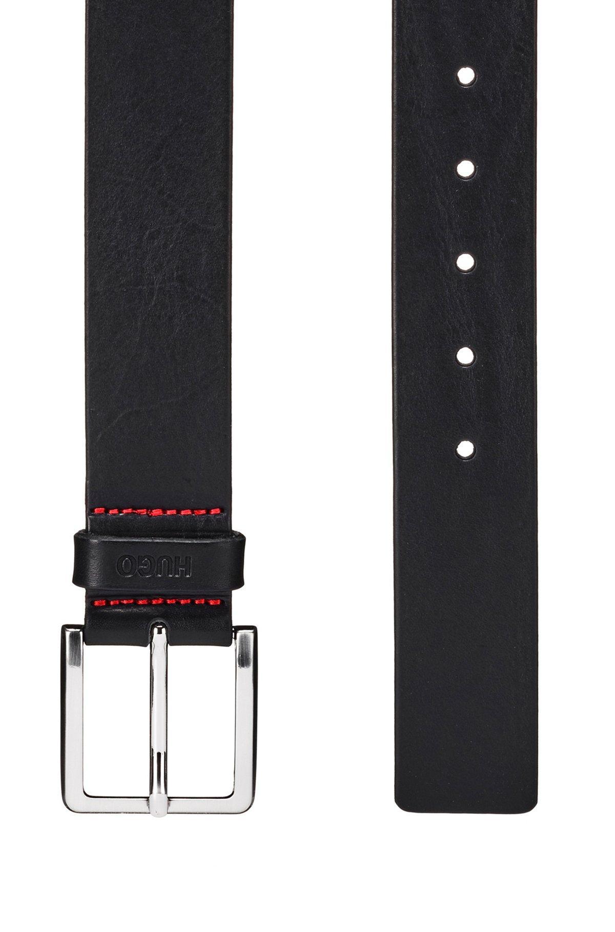 HUGO - Grainy embossed-leather belt with brushed metal hardware - Black Product Image
