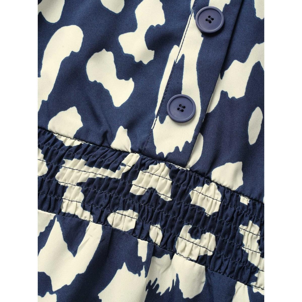 Plus Size Notched Leopard Print Cap Sleeve Ruffles Dress Navy Women At the Office Notched collar Cap Sleeve Curvy BloomChic 10/M Product Image
