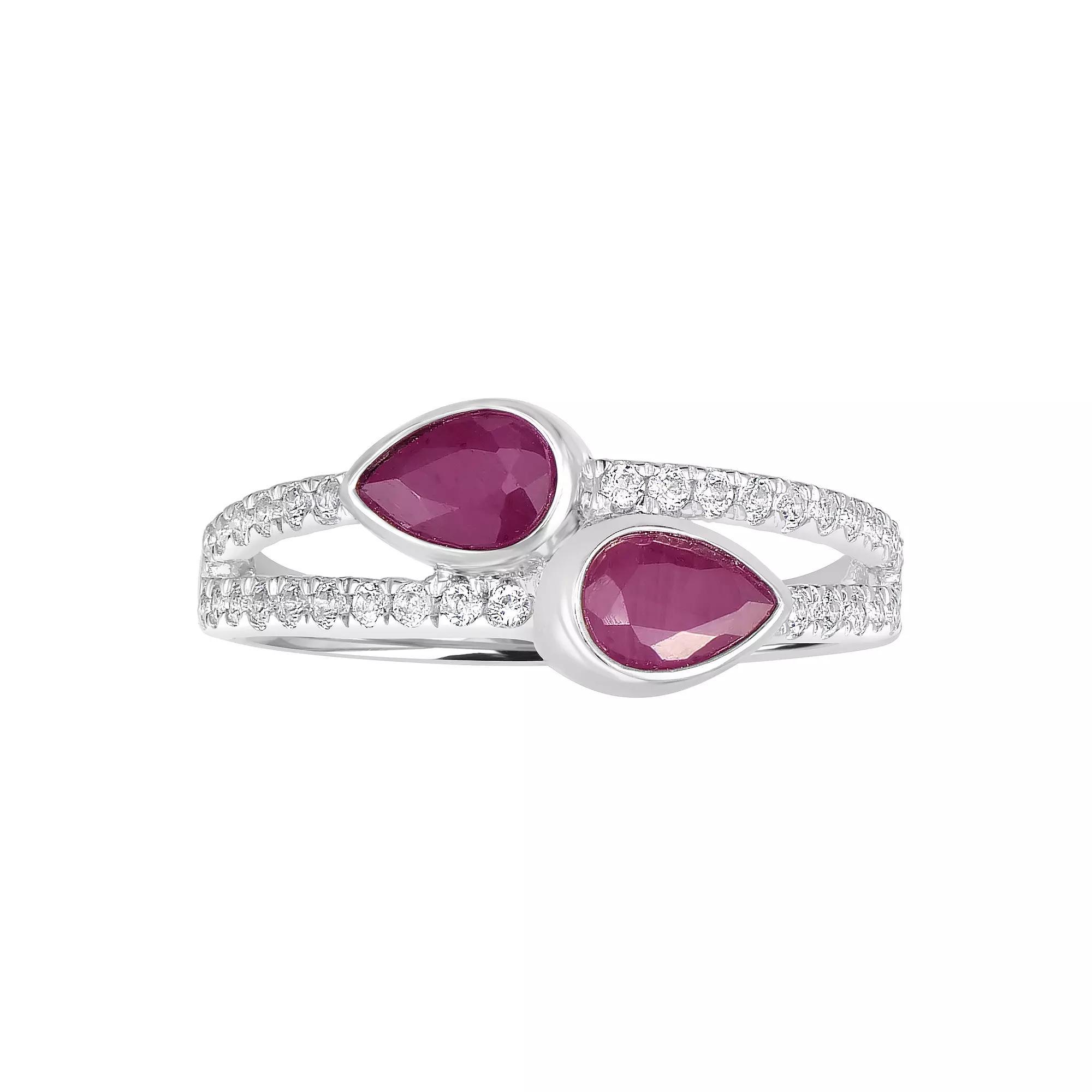 Gemistry 14k White Gold Gemstone & White Topaz Bypass Ring, Women's, Size: 7, Blue Product Image