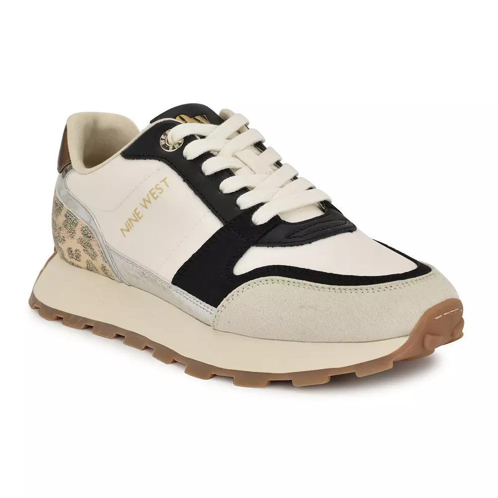 Nine West Kalah Casual Lace-Up Round Toe Sneakers, Women's, Size: 5, Ivory Black Product Image