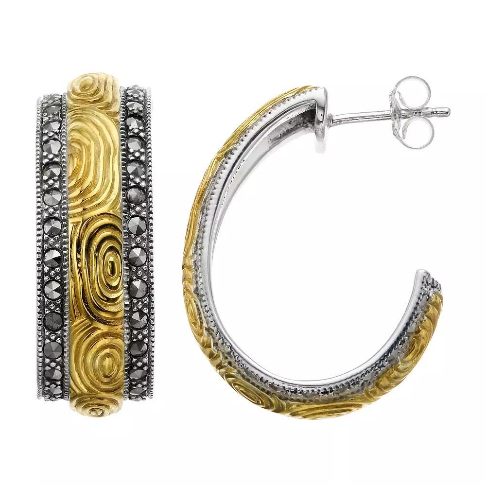 Lavish by TJM Sterling Silver Marcasite Semi-Hoop Earrings, Women's, Gold Tone Product Image