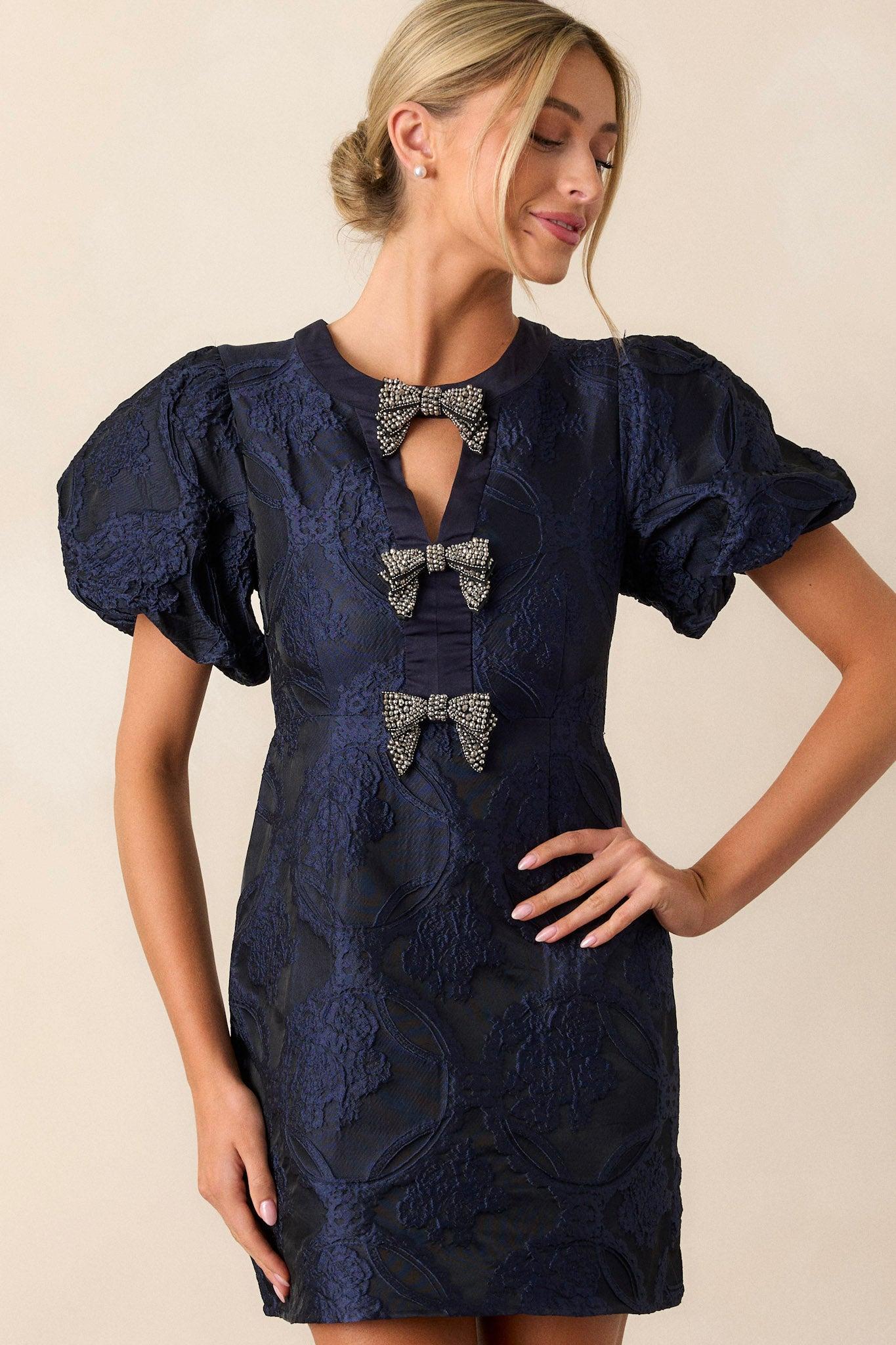 Letters From Manhattan Navy Jacquard Mini Dress Product Image