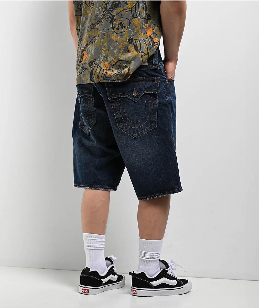 True Religion Bobby Dark Blue Relaxed Baggy Denim Shorts Product Image