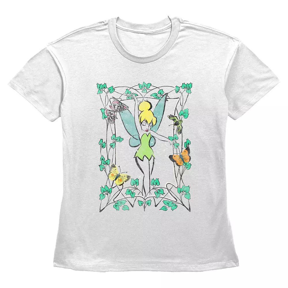 Disney's Tinker Bell Leaves And Butterflies Frame Women's Graphic Tee, Size: Large, White Product Image