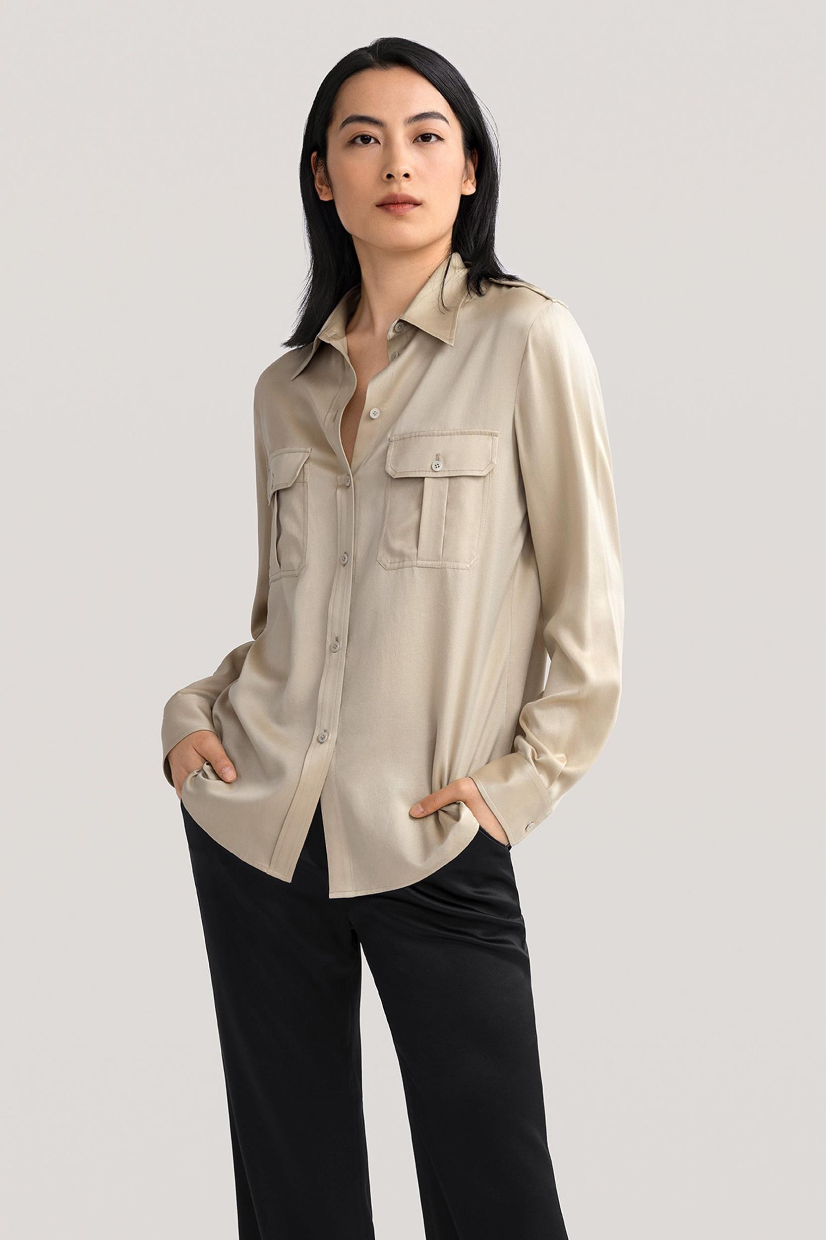 Sandwashed Silk Shirt With Epaulettes Product Image